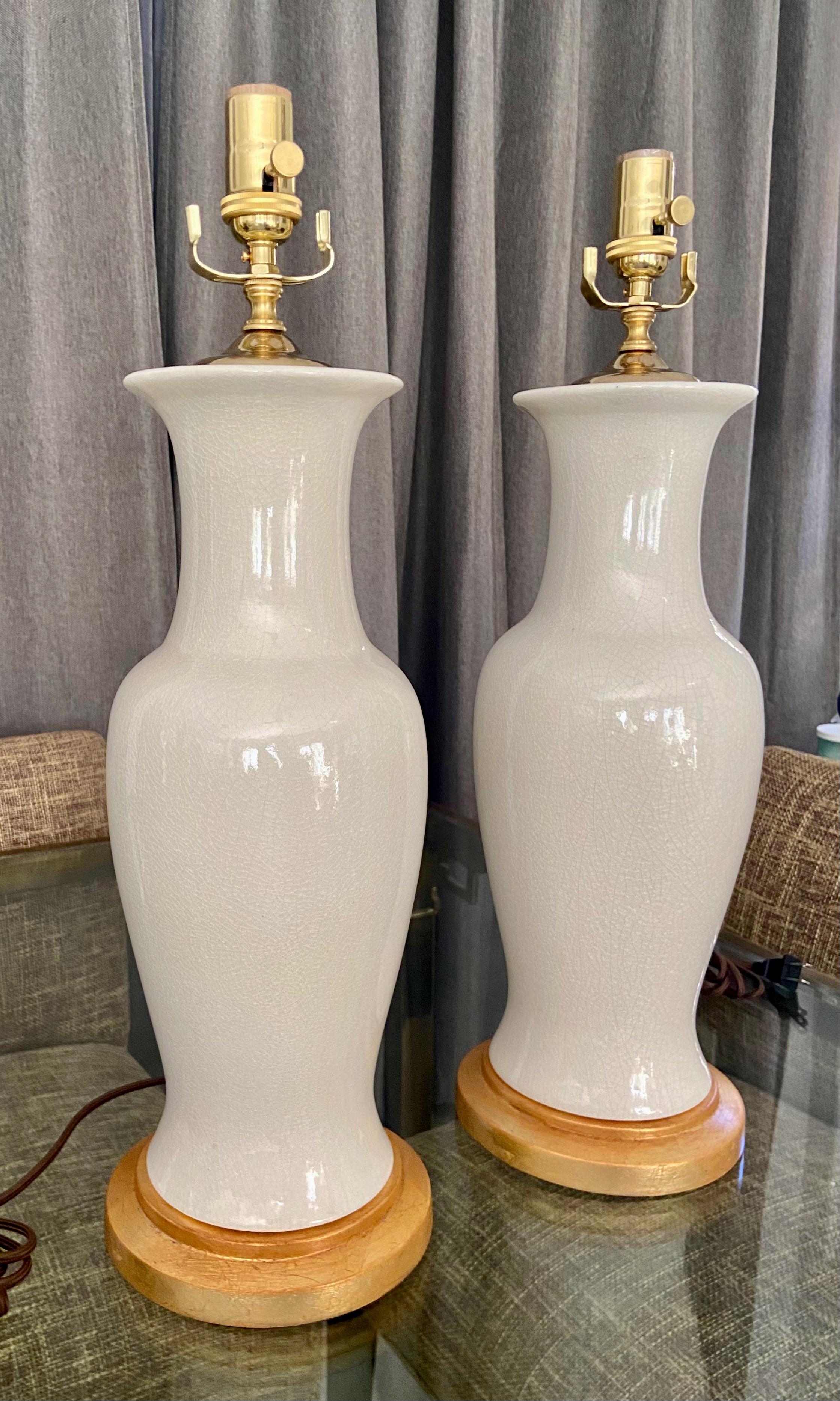 20th Century Pair Asian White Blanc De Shine Porcelain Table Lamps For Sale