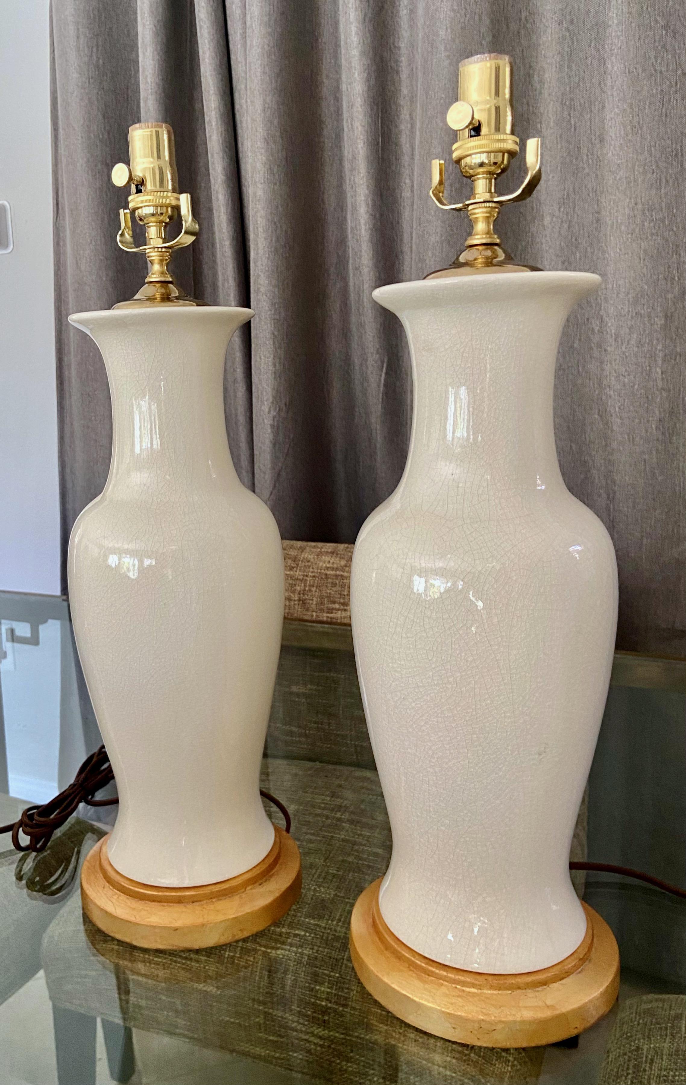 Brass Pair Asian White Blanc De Shine Porcelain Table Lamps For Sale