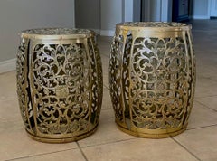 Pair Asian Brass Round Garden Stools