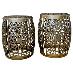 Pair Asian Brass Round Garden Stools