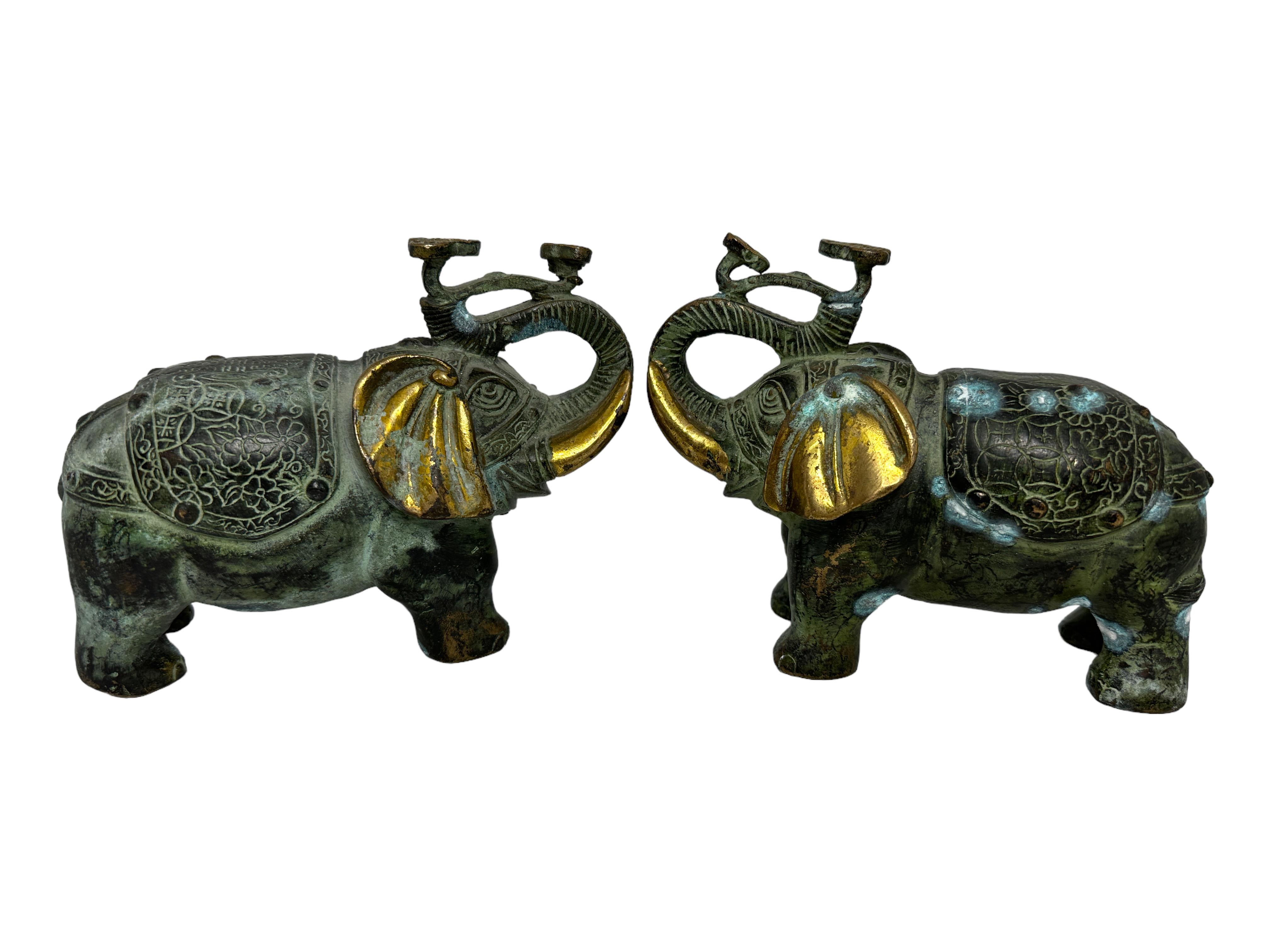 Mid-Century Modern Pair Asian Bronze Elephant Sculptures Figures Vintage, 1960s For Sale