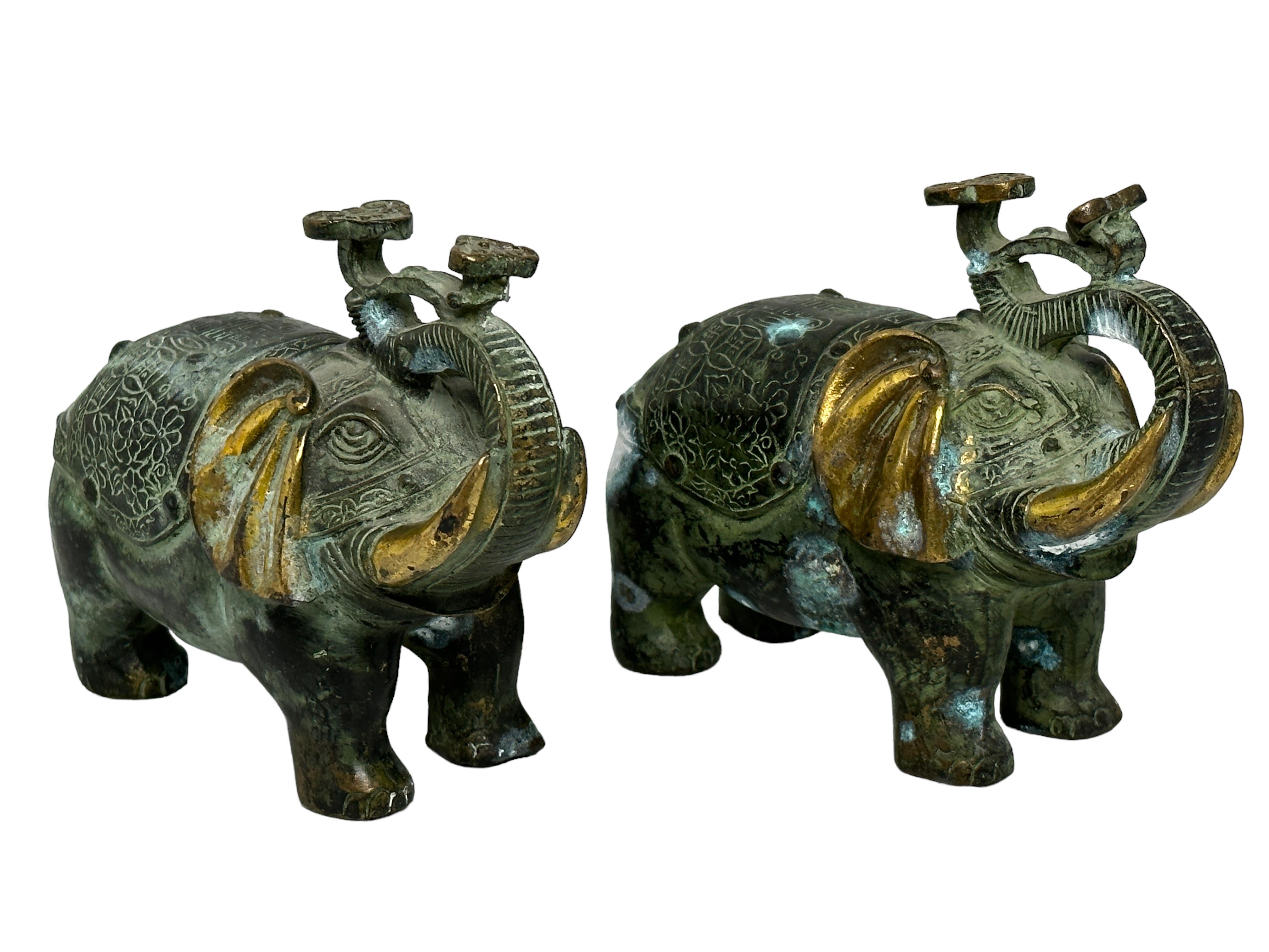 Pair Asian Bronze Elephant Sculptures Figures Vintage, 1960s For Sale 3