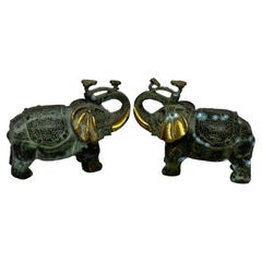 Pair Asian Bronze Elephant Sculptures Figures Vintage, 1960s