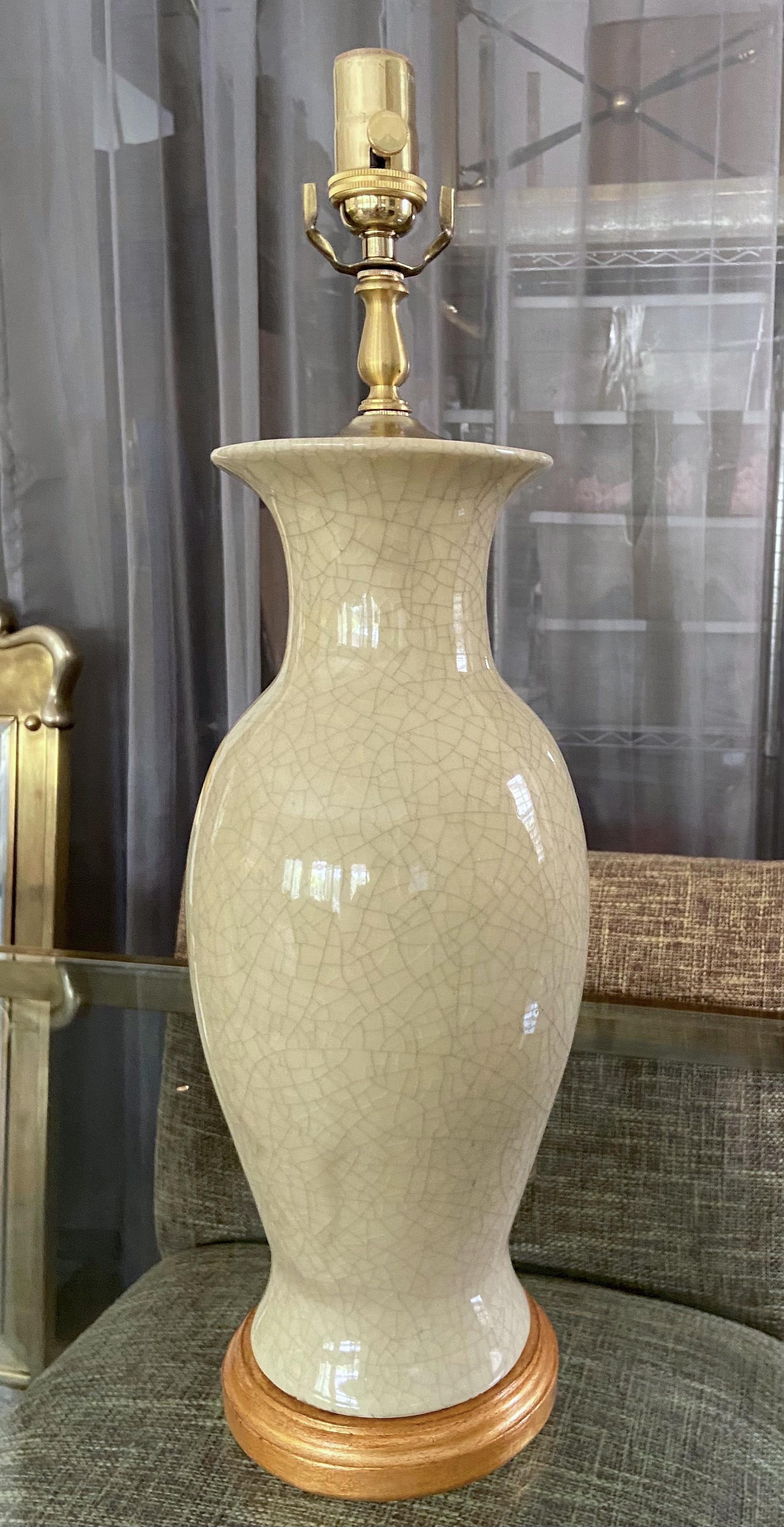Pair Asian Chinese Pale Yellow Porcelain Table Lamps 1