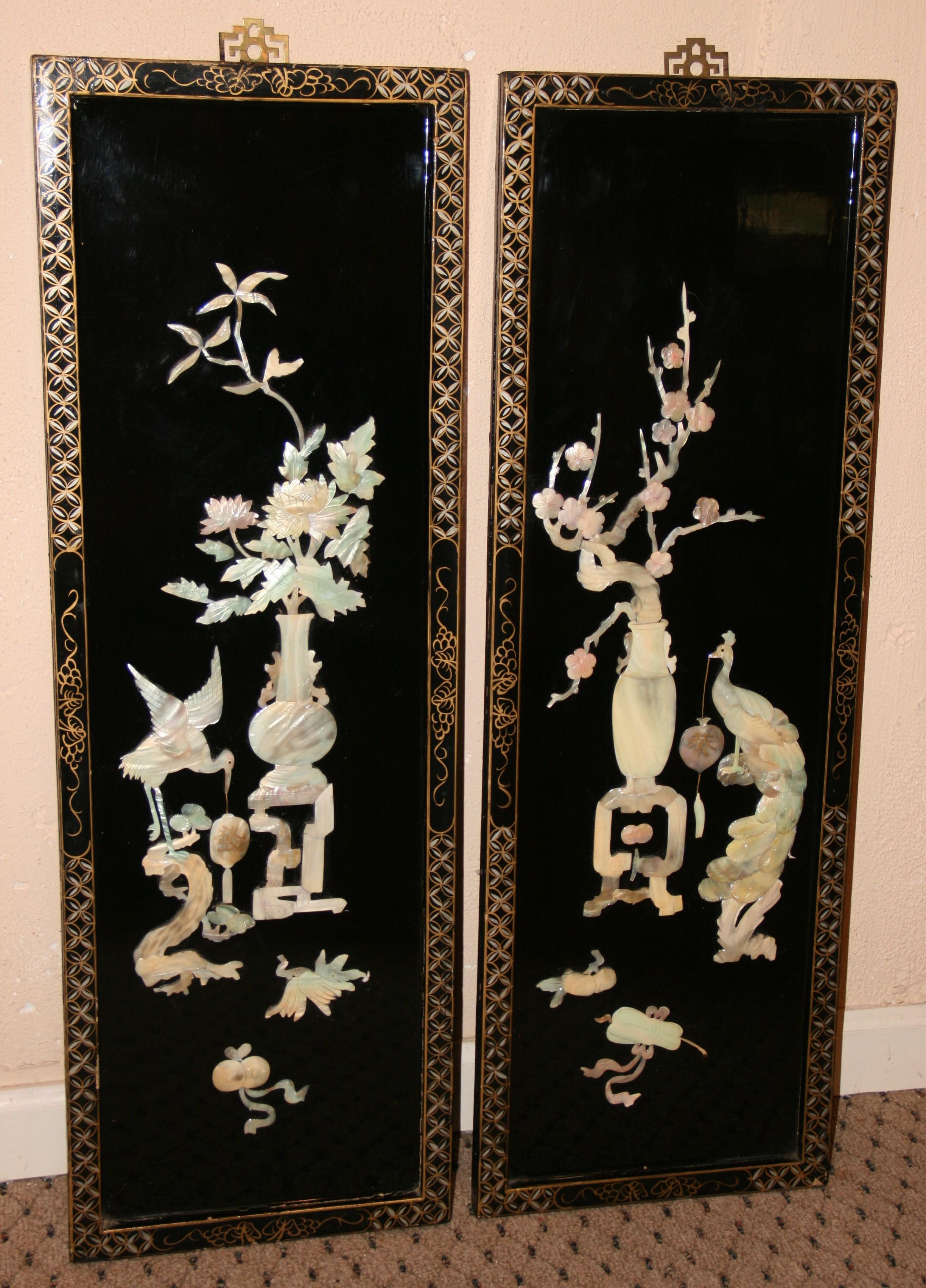 3-1060 Pair hand carved soapstone panels.