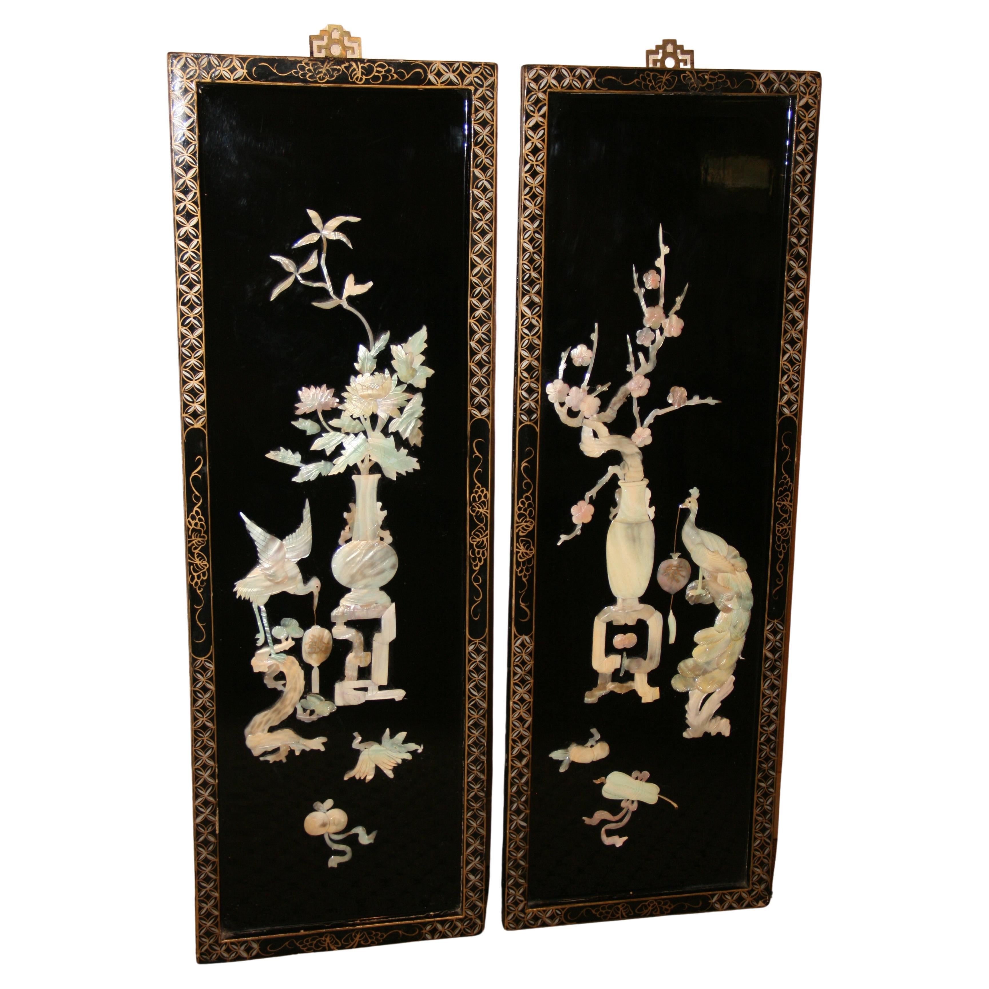 Pair Asian Hand Carved Soapstone Wall Panels #2