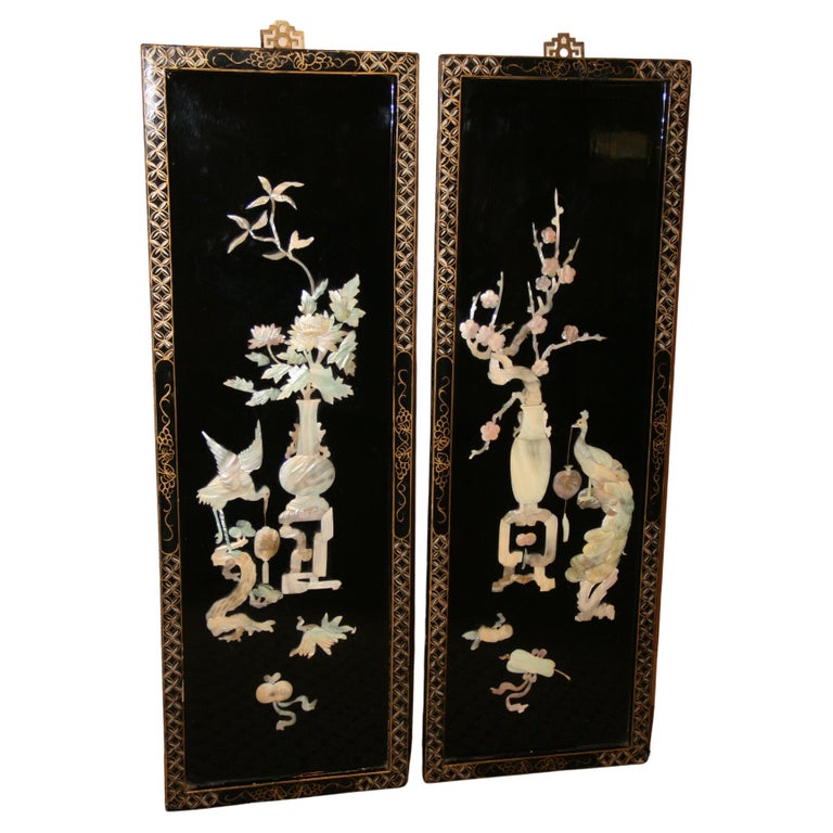 Pair Asian Hand Carved Soapstone Wall Panels #2 For Sale