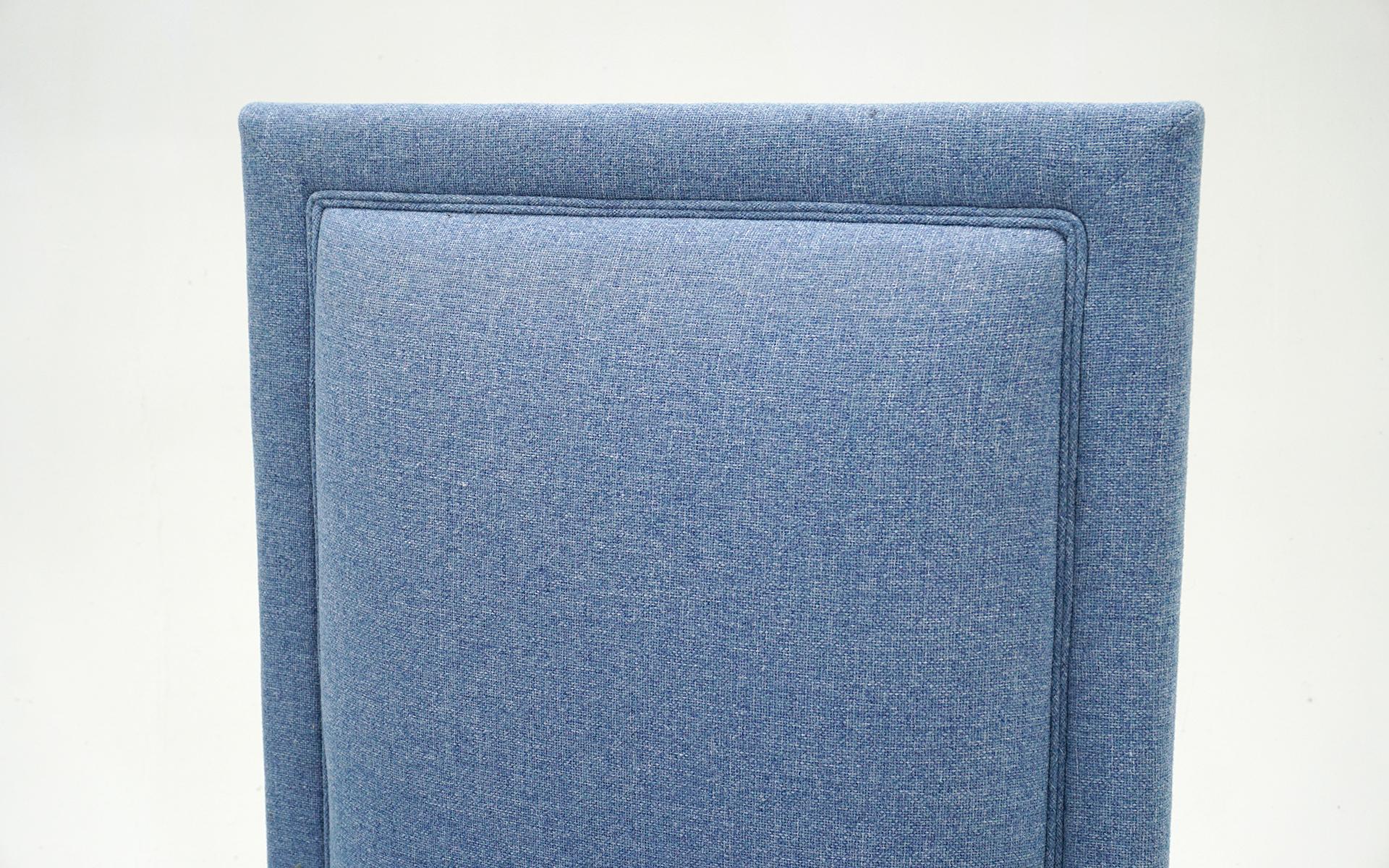 Late 20th Century Pair Asian Inspired Lounge / Slipper Chairs. White Frames, Light Blue Upholstery For Sale