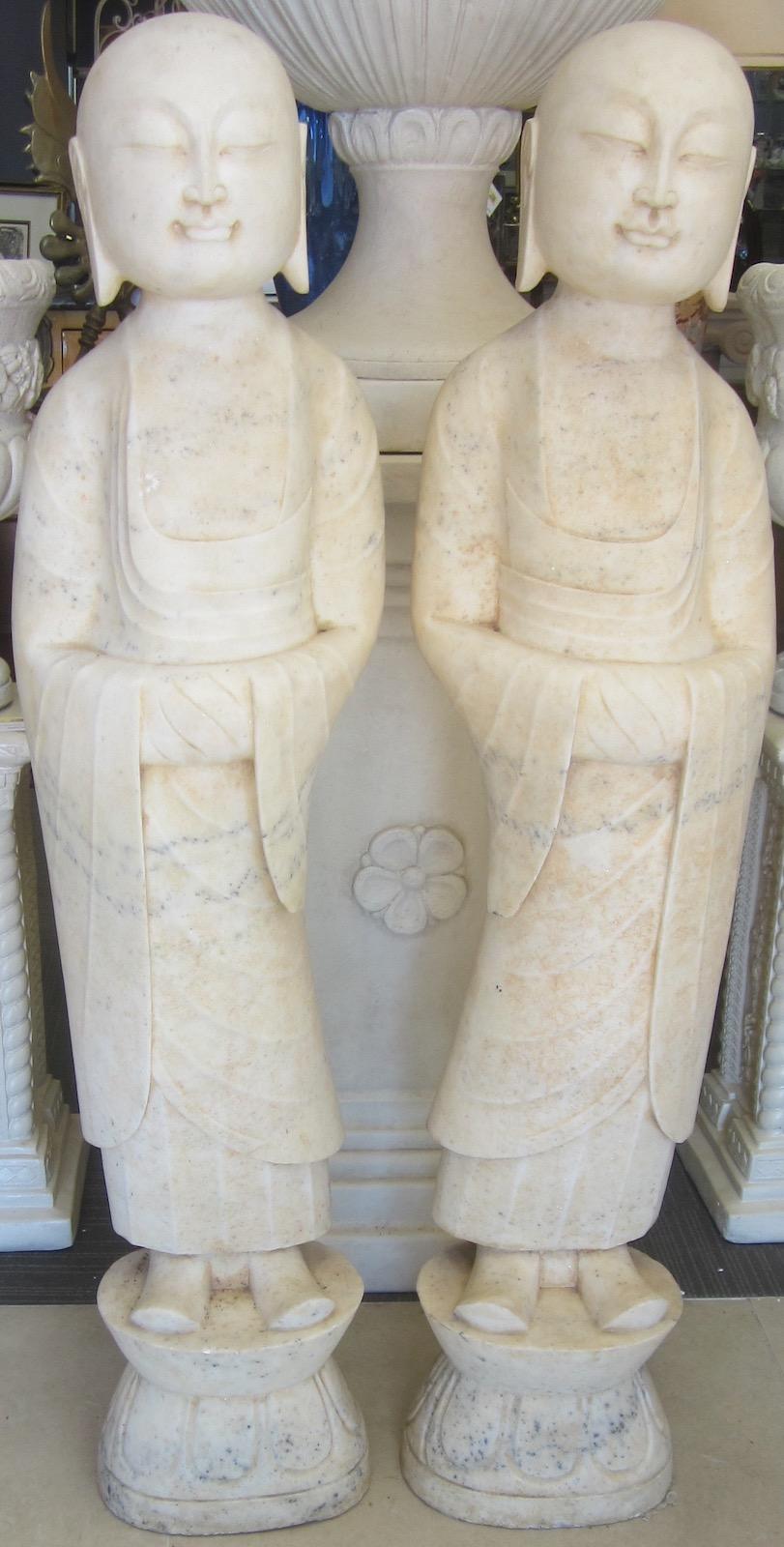Chinese Pair of Asian Marble Statues For Sale