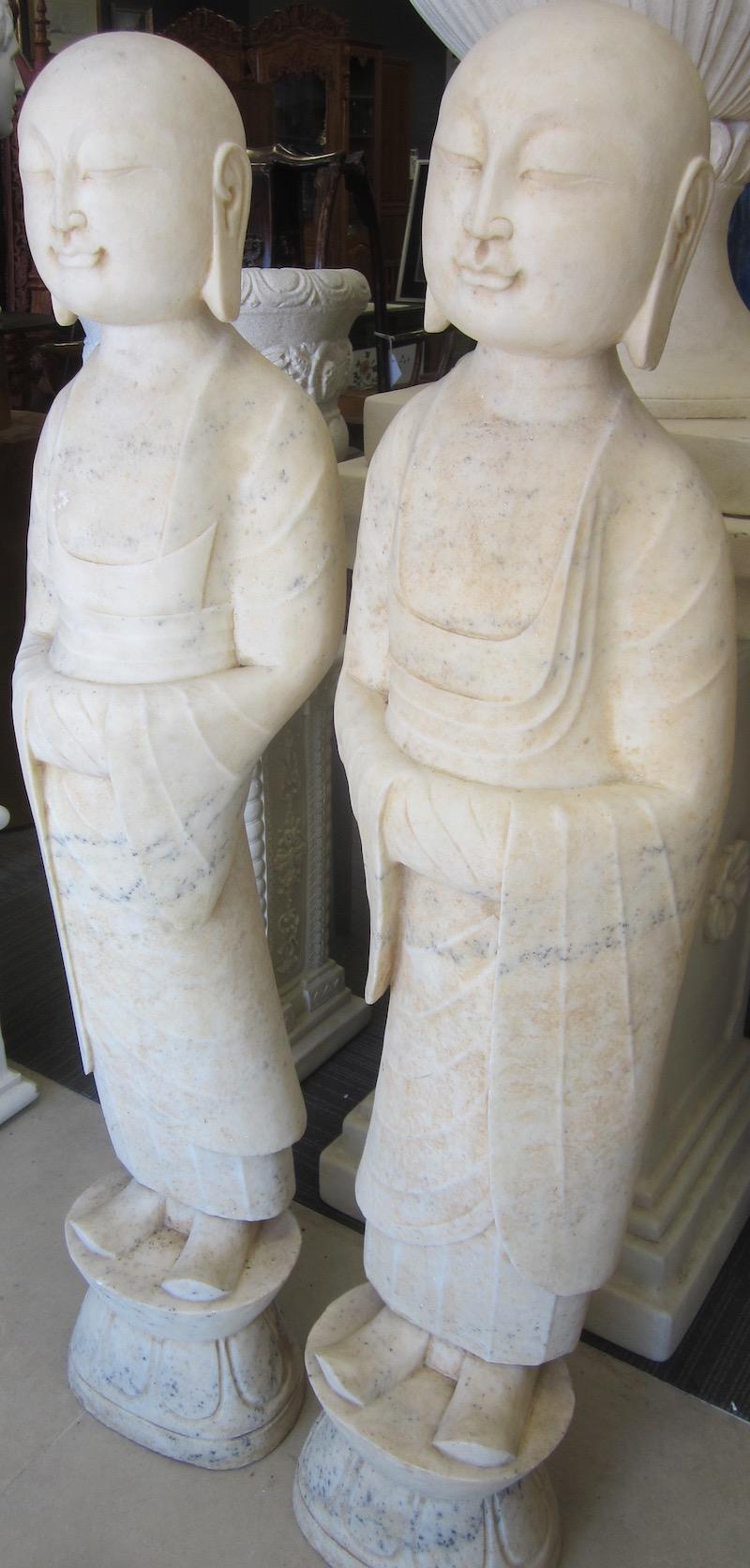 Machine-Made Pair of Asian Marble Statues For Sale