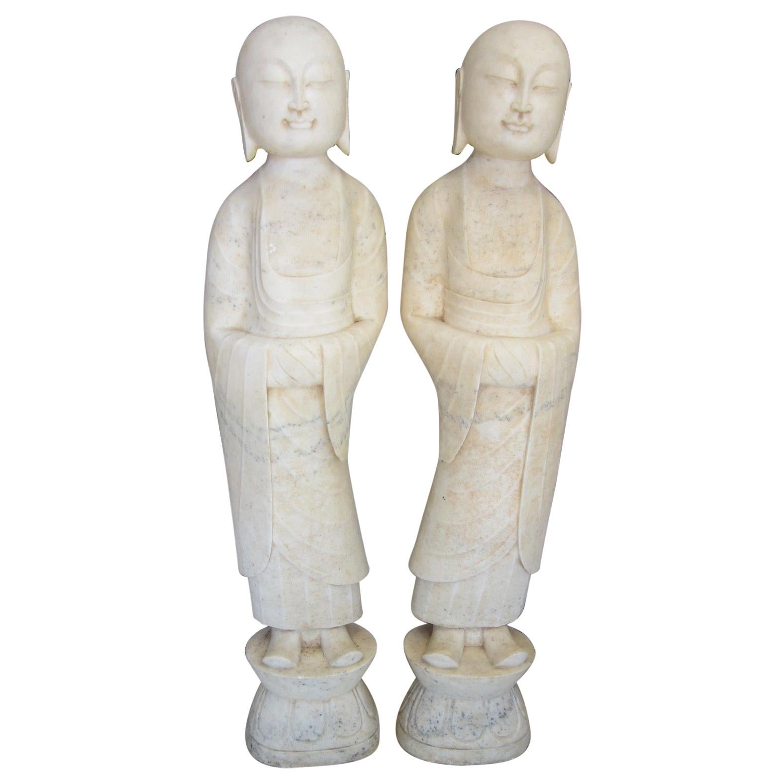 Pair of Asian Marble Statues For Sale