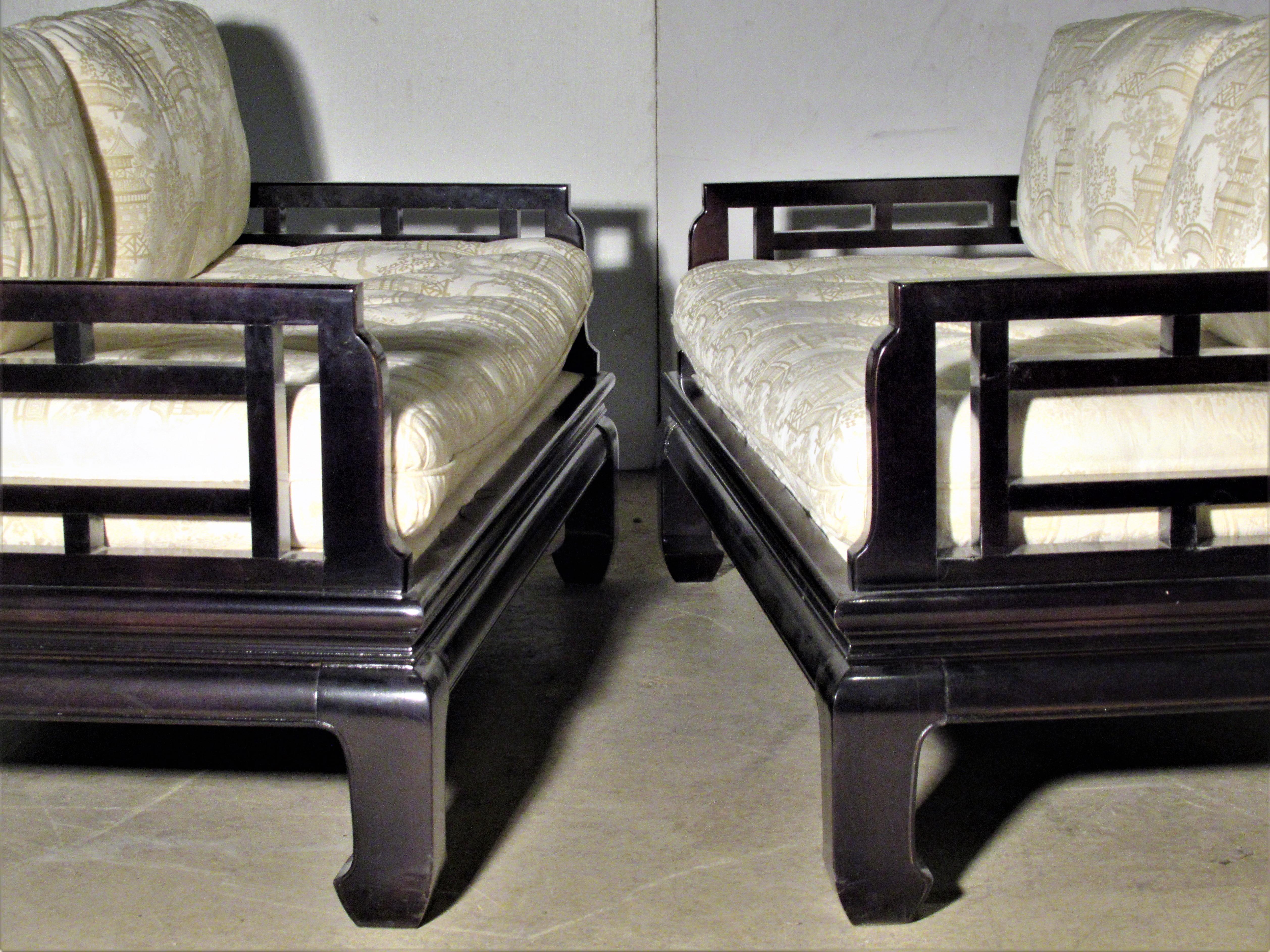 Pair of Asian Modern Ebonized Sofas 11