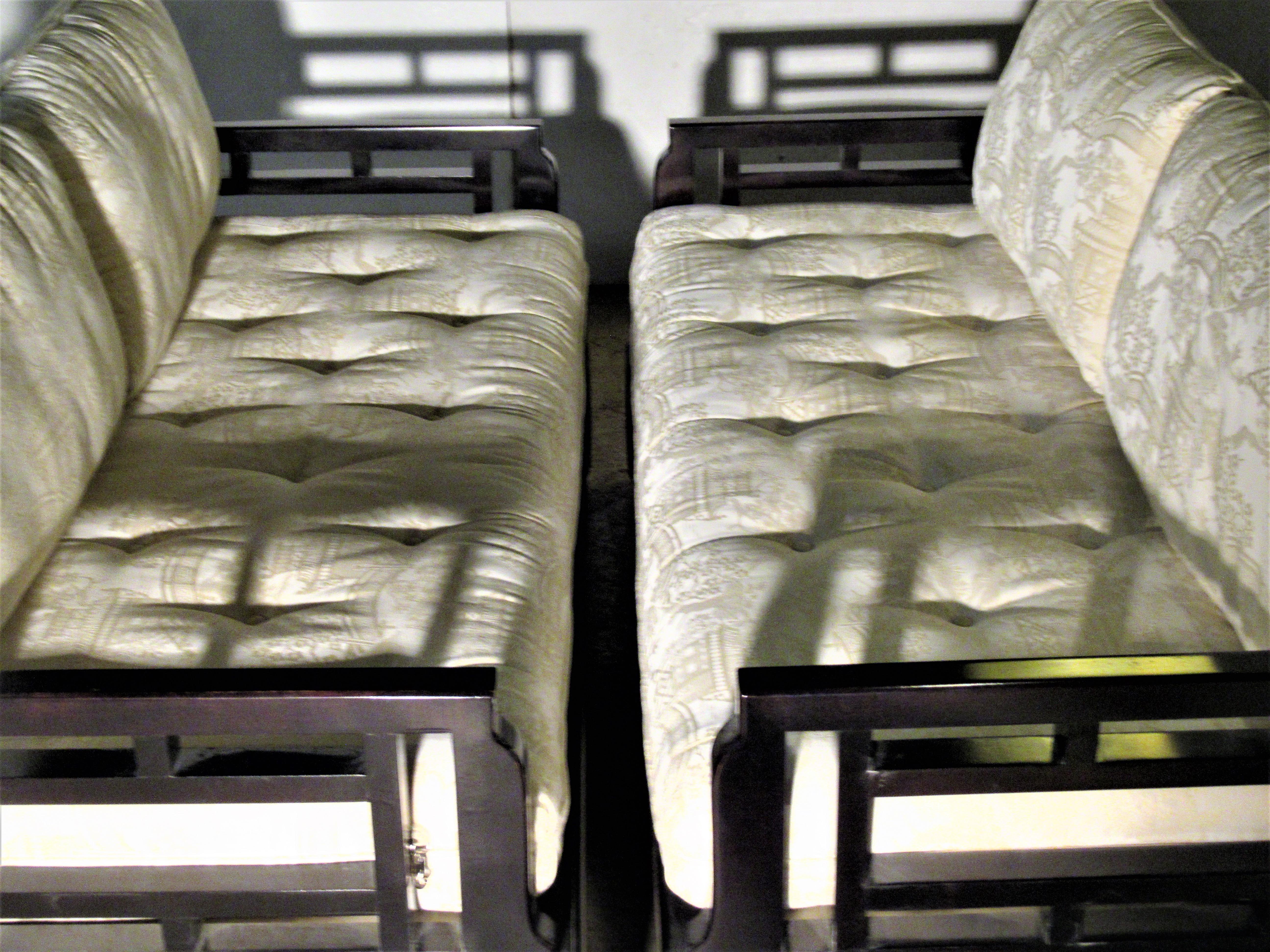 Stained Pair of Asian Modern Ebonized Sofas