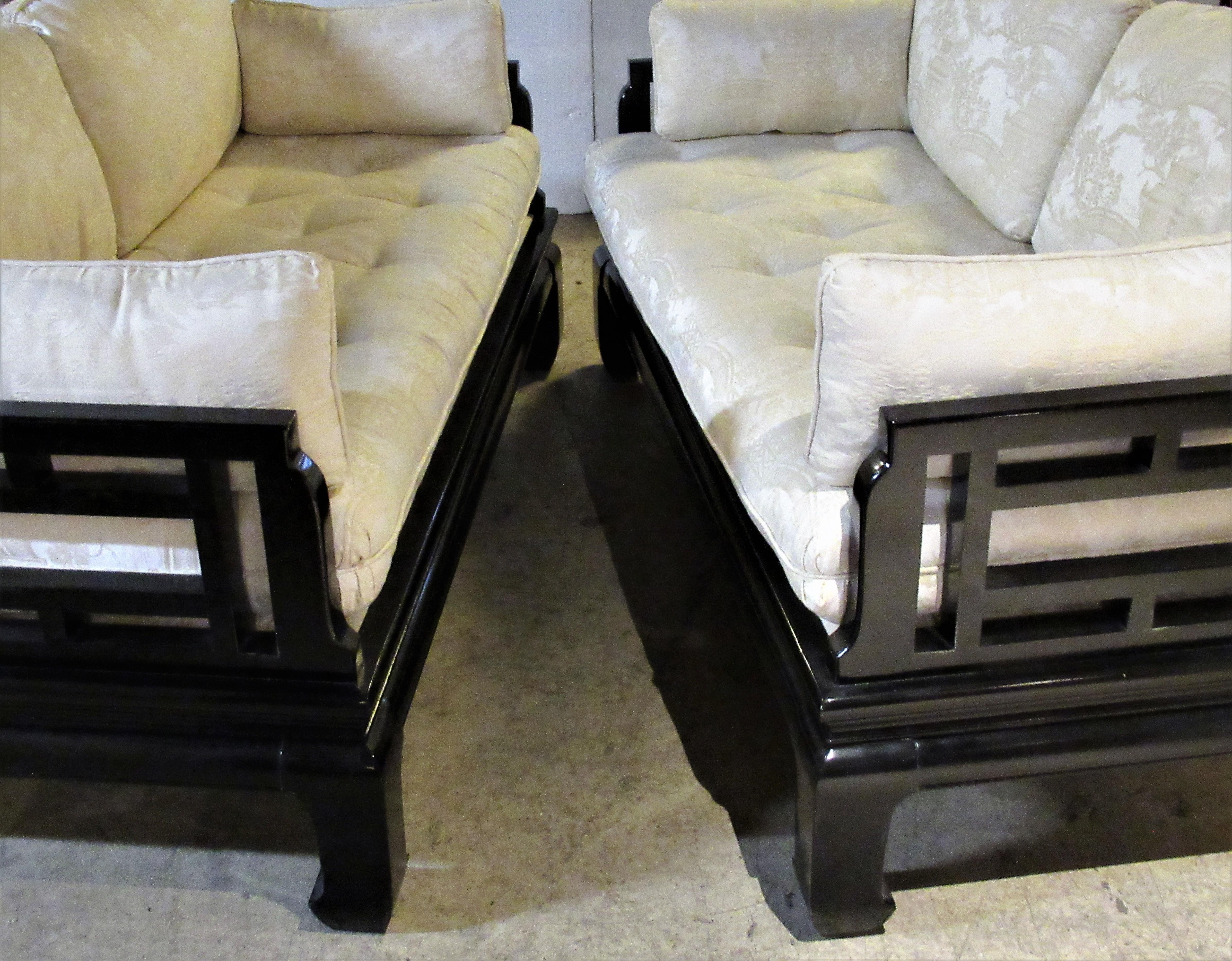 Pair of Asian Modern Ebonized Sofas In Good Condition In Rochester, NY