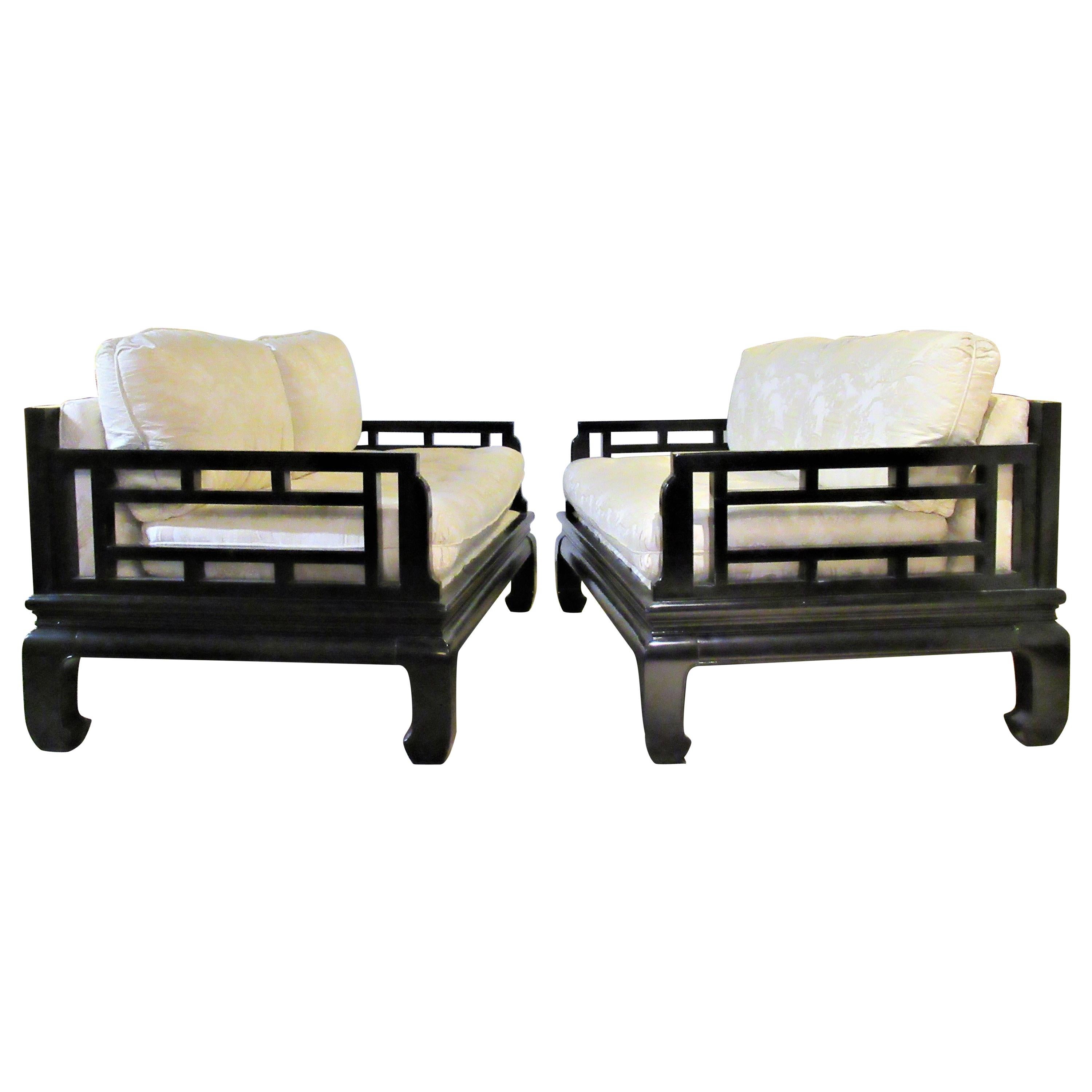 Pair of Asian Modern Ebonized Sofas