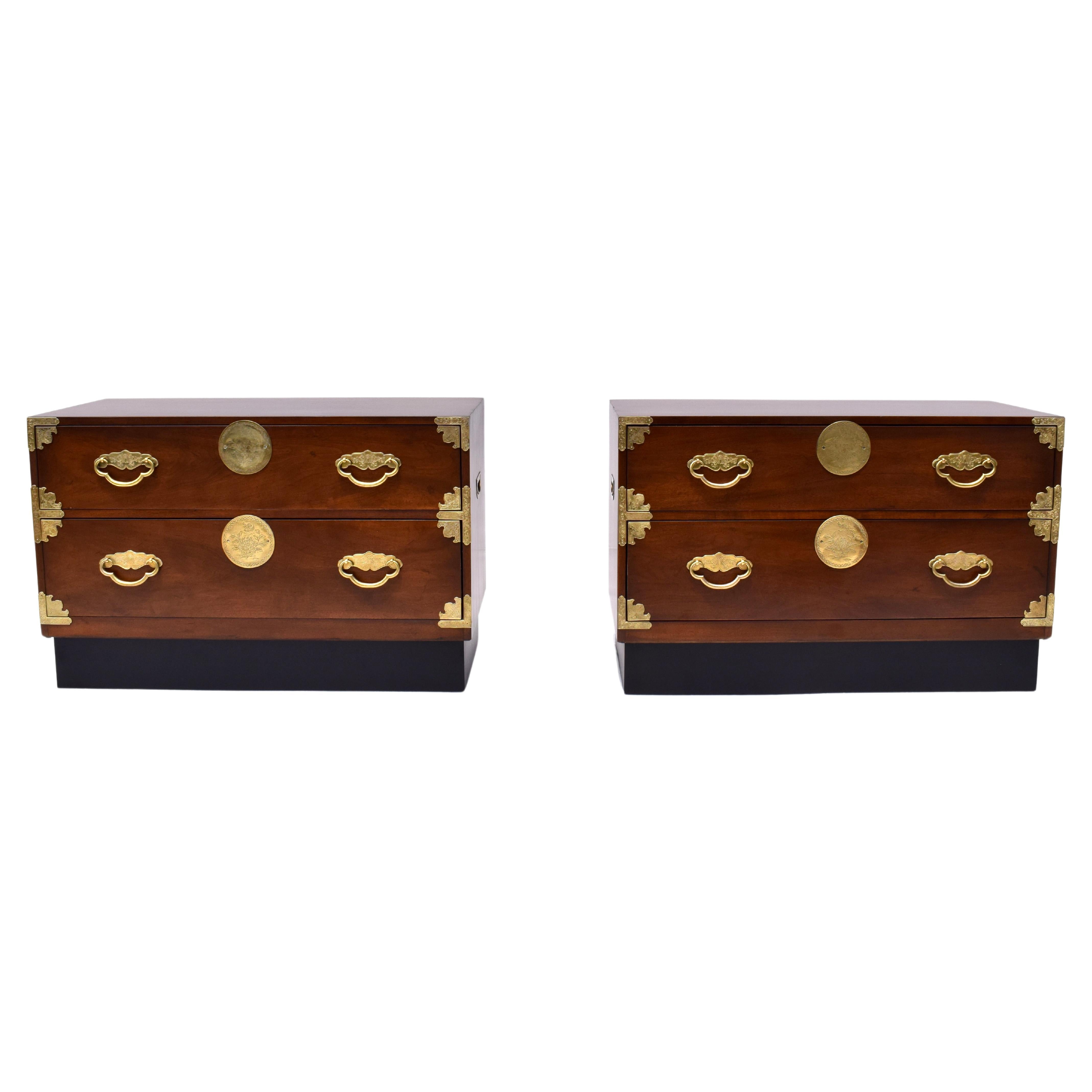 Henredon Asian Modern Mahogany Campaign Chests