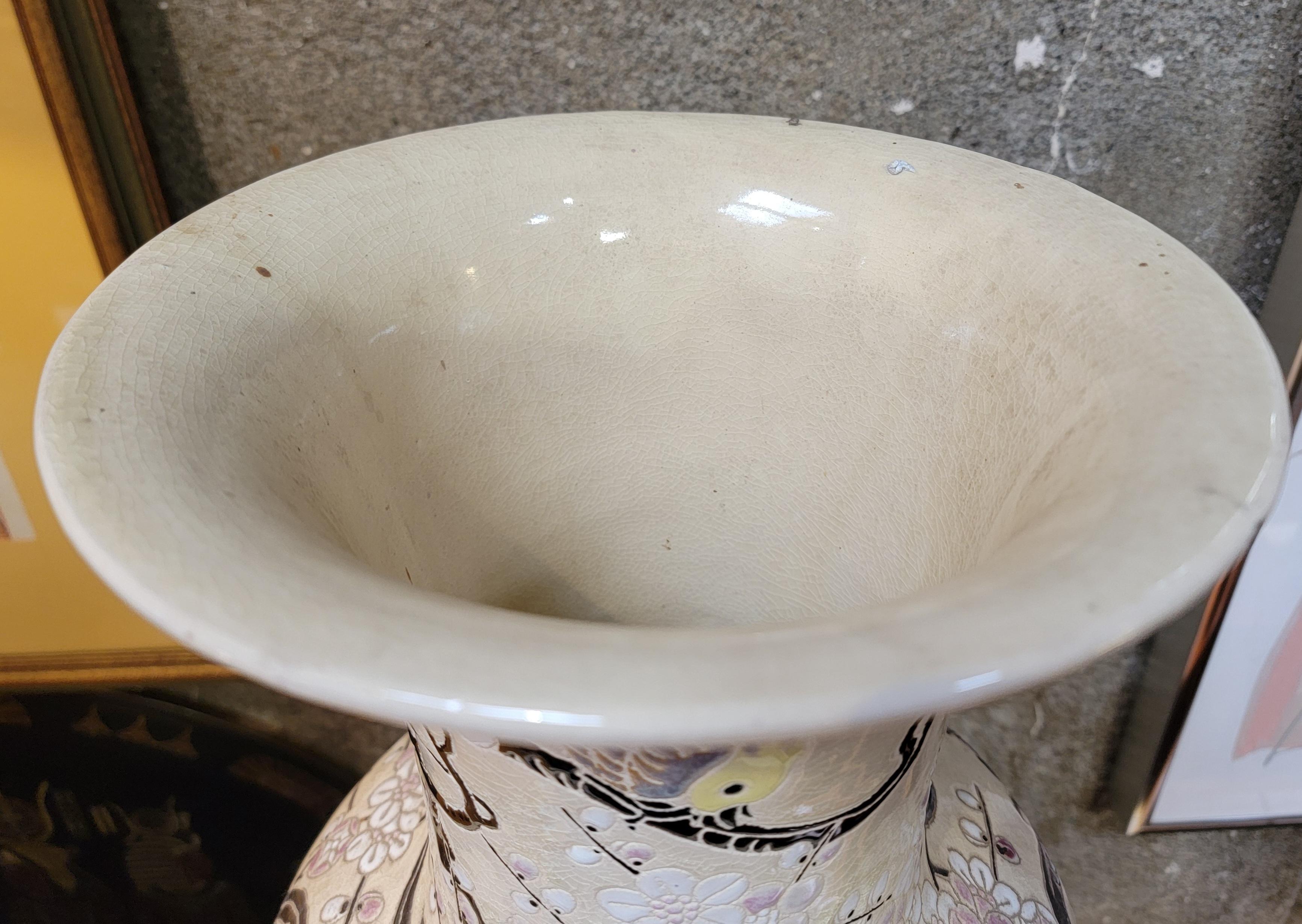 Coppia di giardinieri asiatici da terra in ceramica Uccelli 2