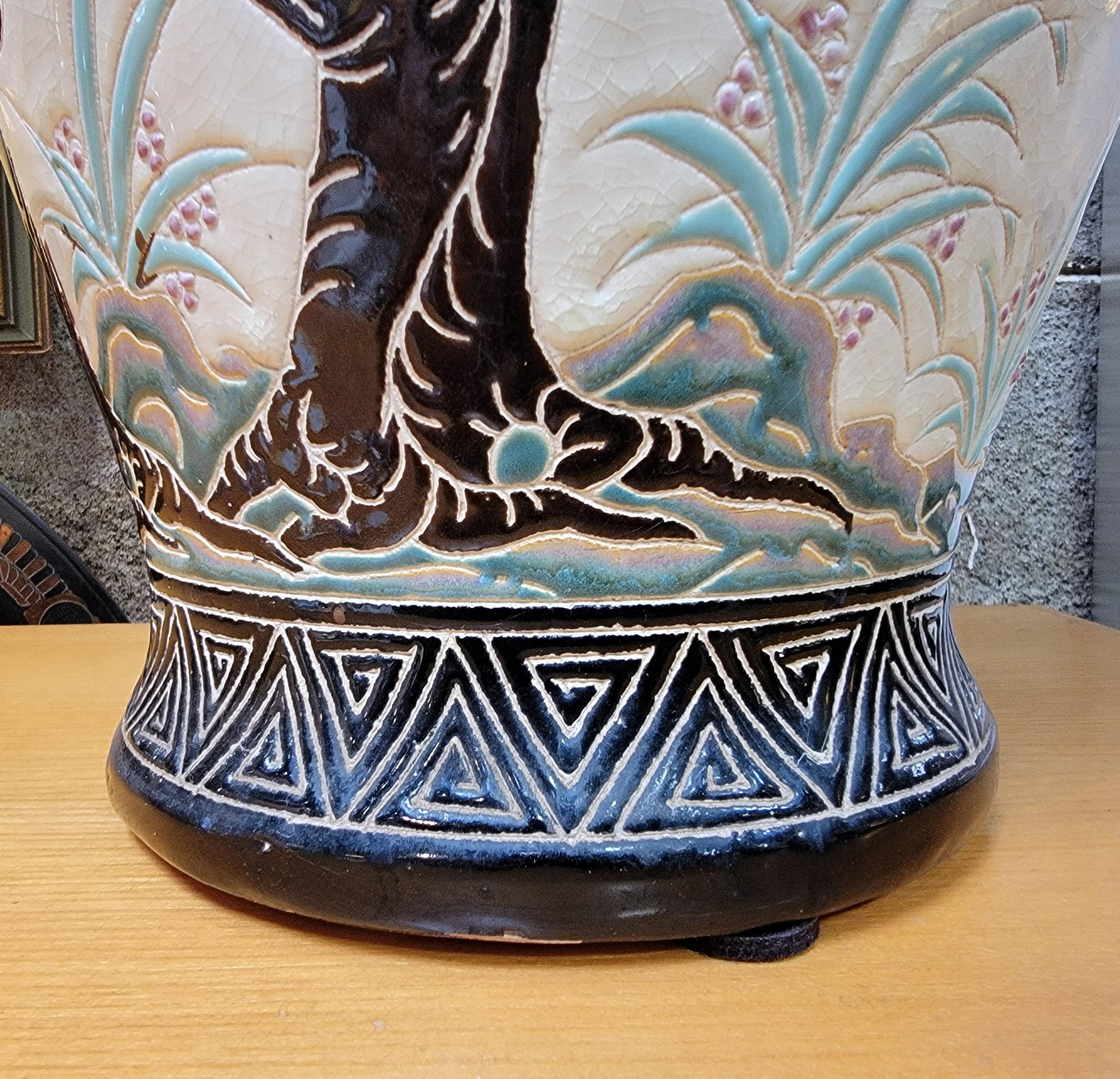 Coppia di giardinieri asiatici da terra in ceramica Uccelli 1