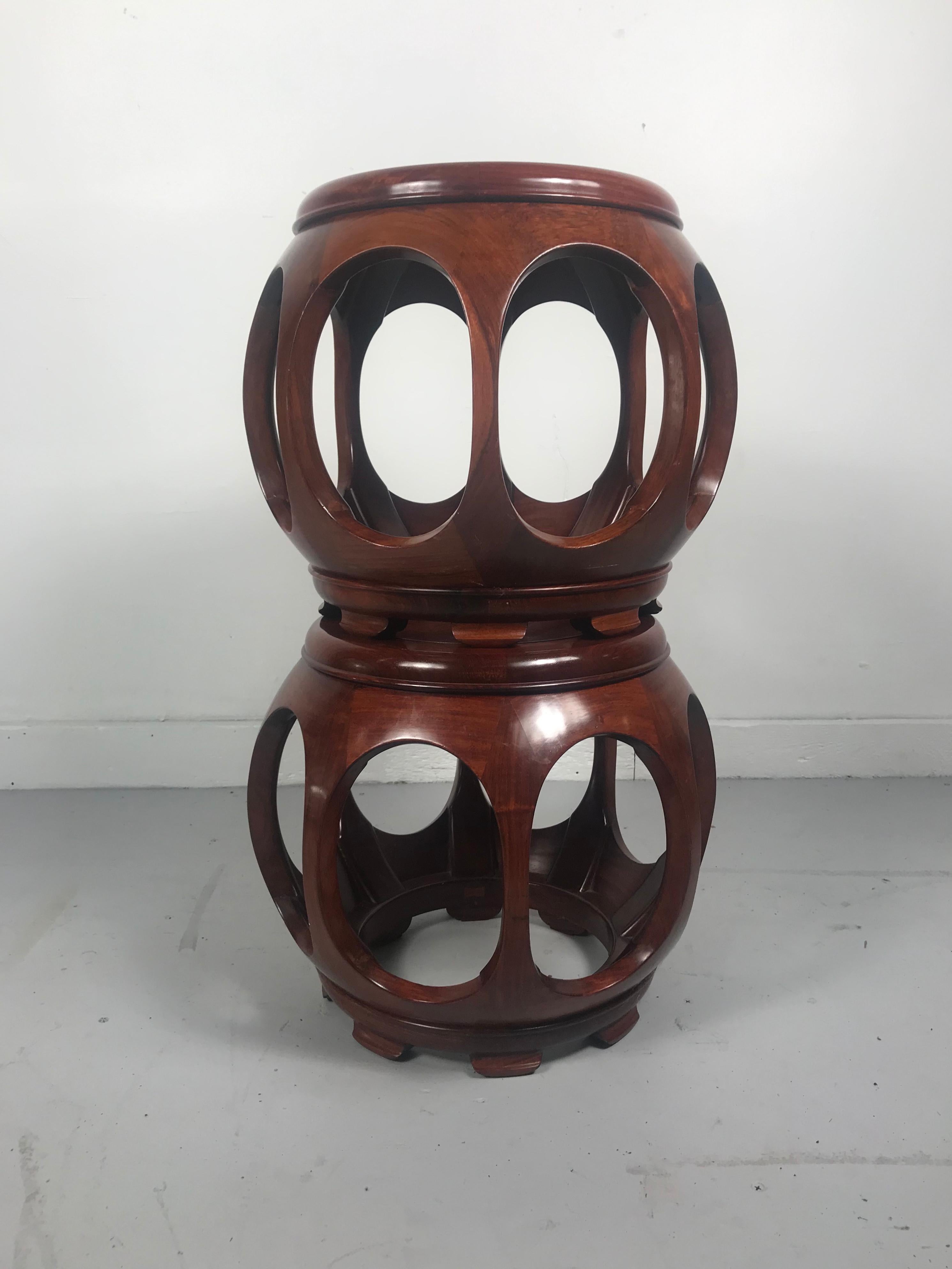 Pair of Asian Rosewood Garden Stools Mid-20th Century Attributed to Baker 2