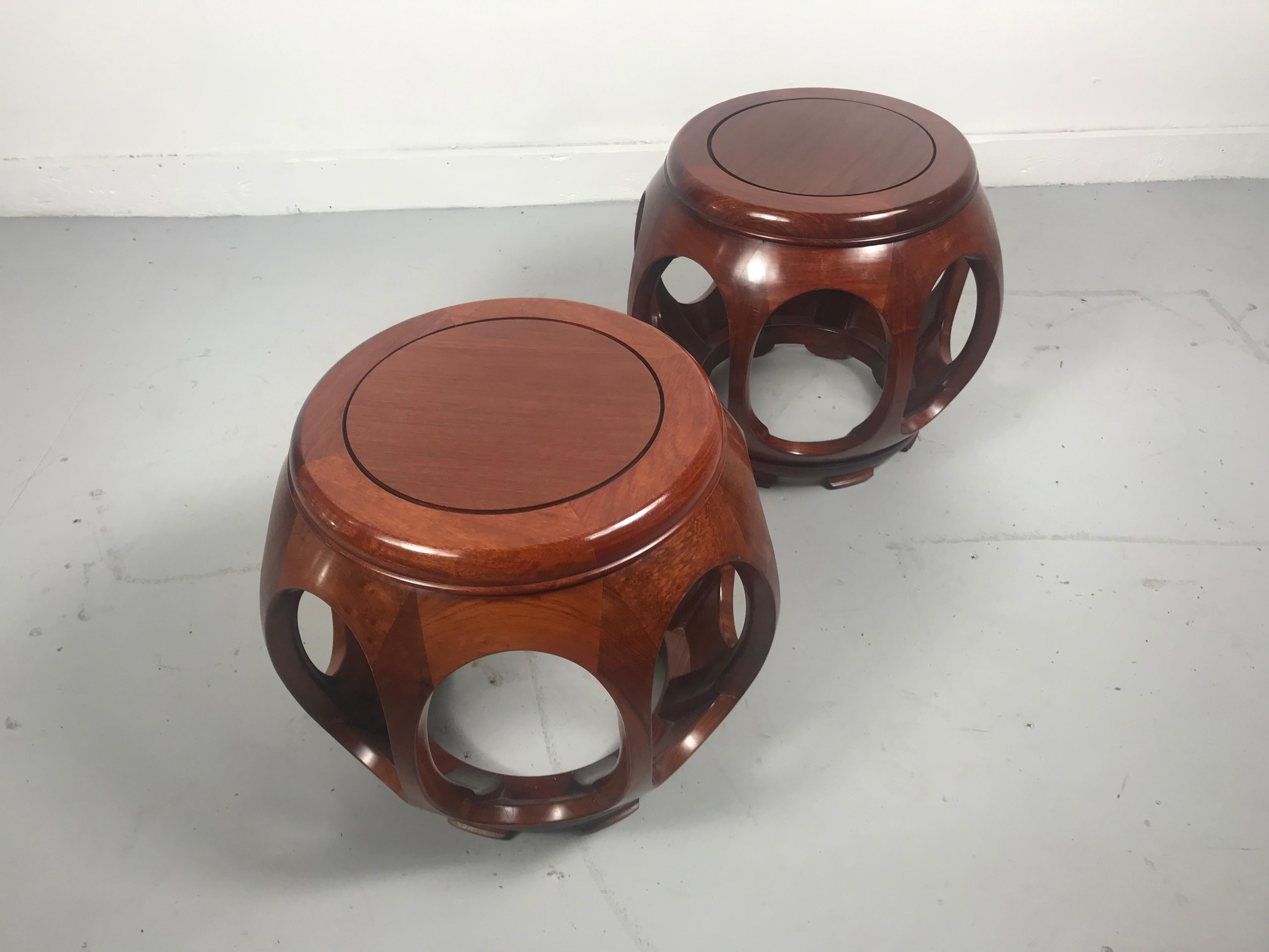 Pair of Asian Rosewood Garden Stools Mid-20th Century Attributed to Baker 4