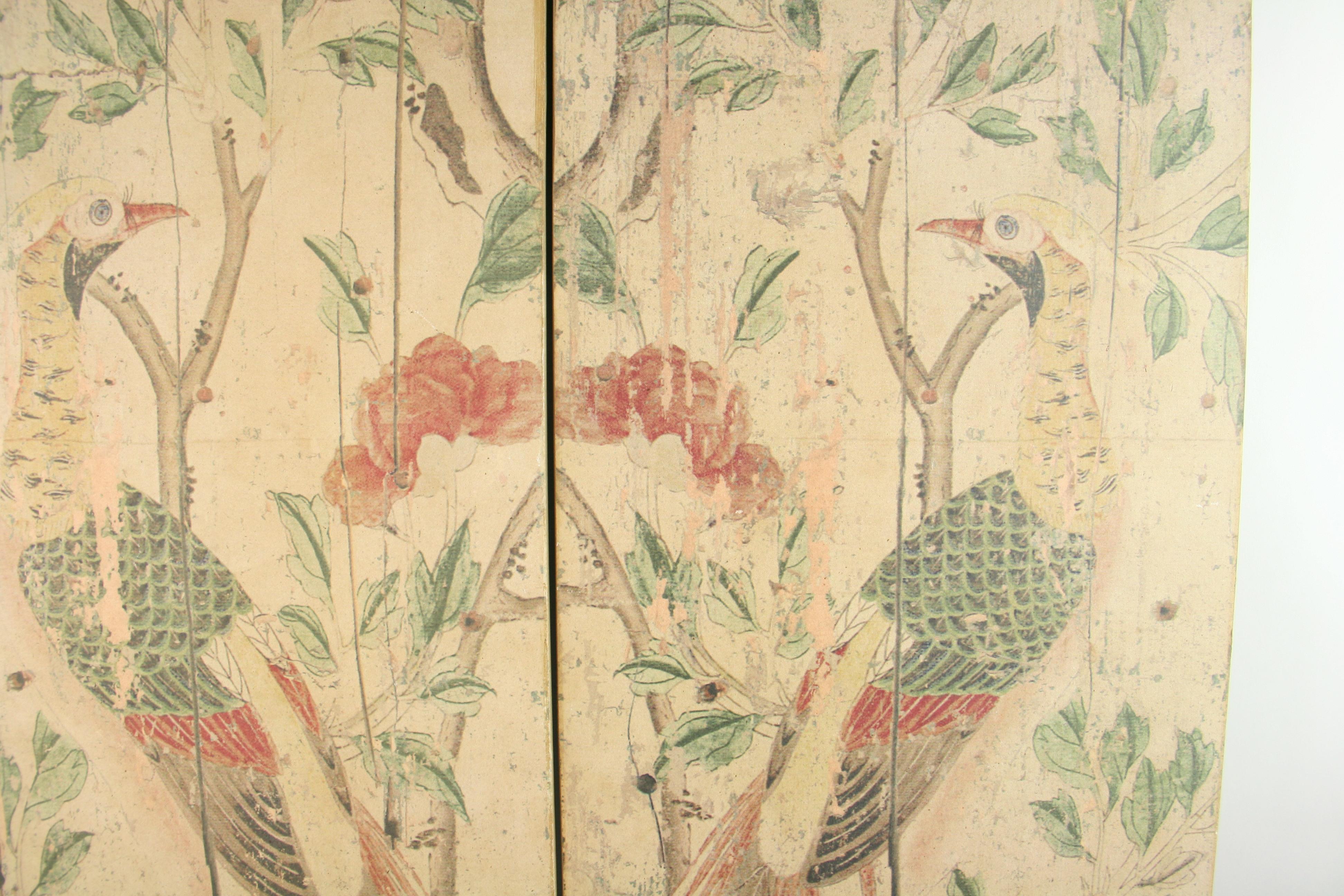 Pair of Asian Wood Outdoor Garden  Bird Scene Panels In Good Condition In Douglas Manor, NY