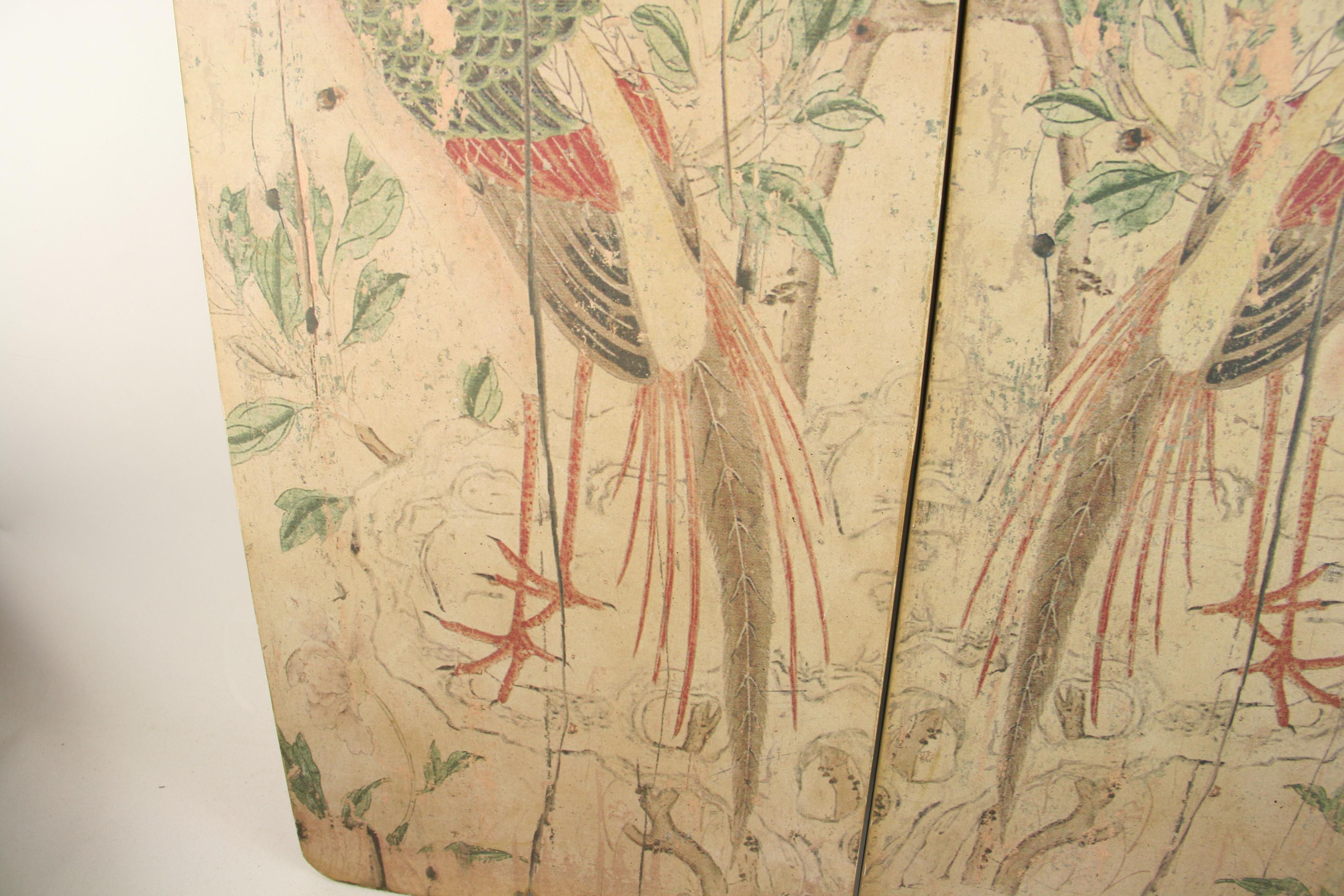 Boxwood Pair of Asian Wood Outdoor Garden  Bird Scene Panels