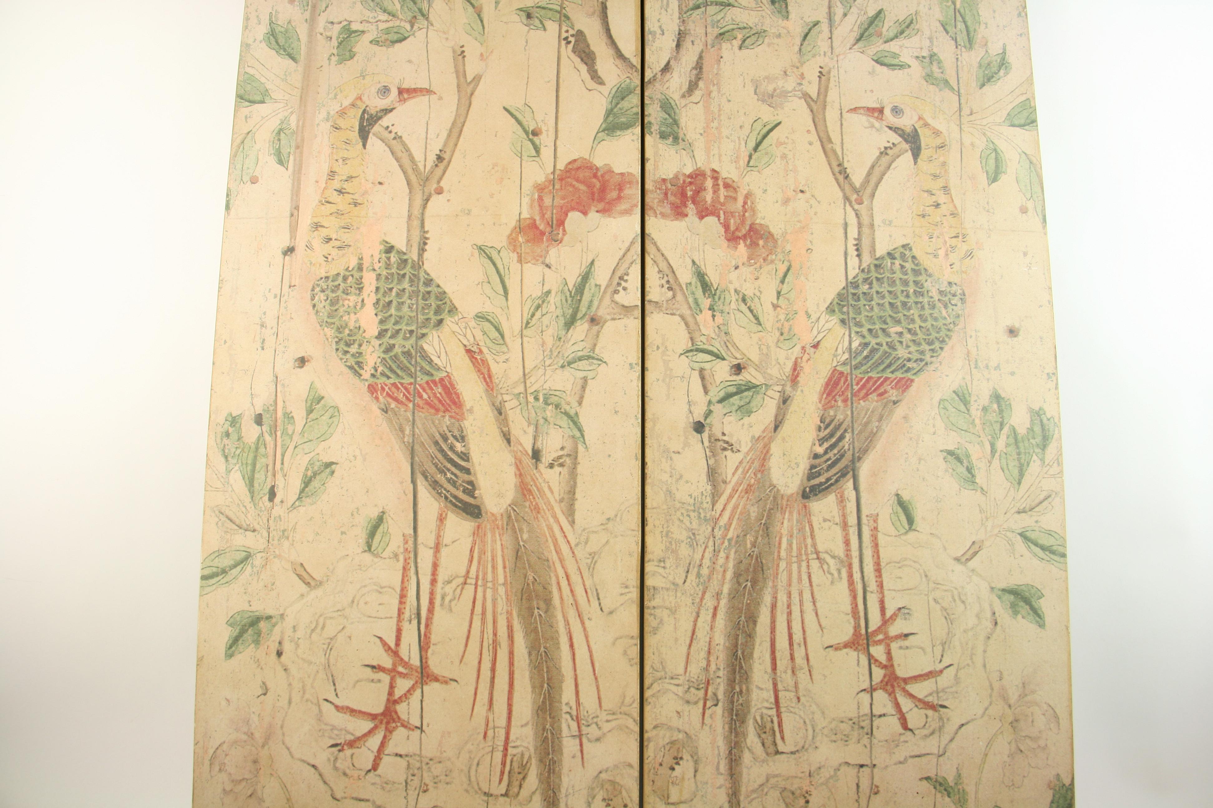 Pair of Asian Wood Outdoor Garden  Bird Scene Panels 3