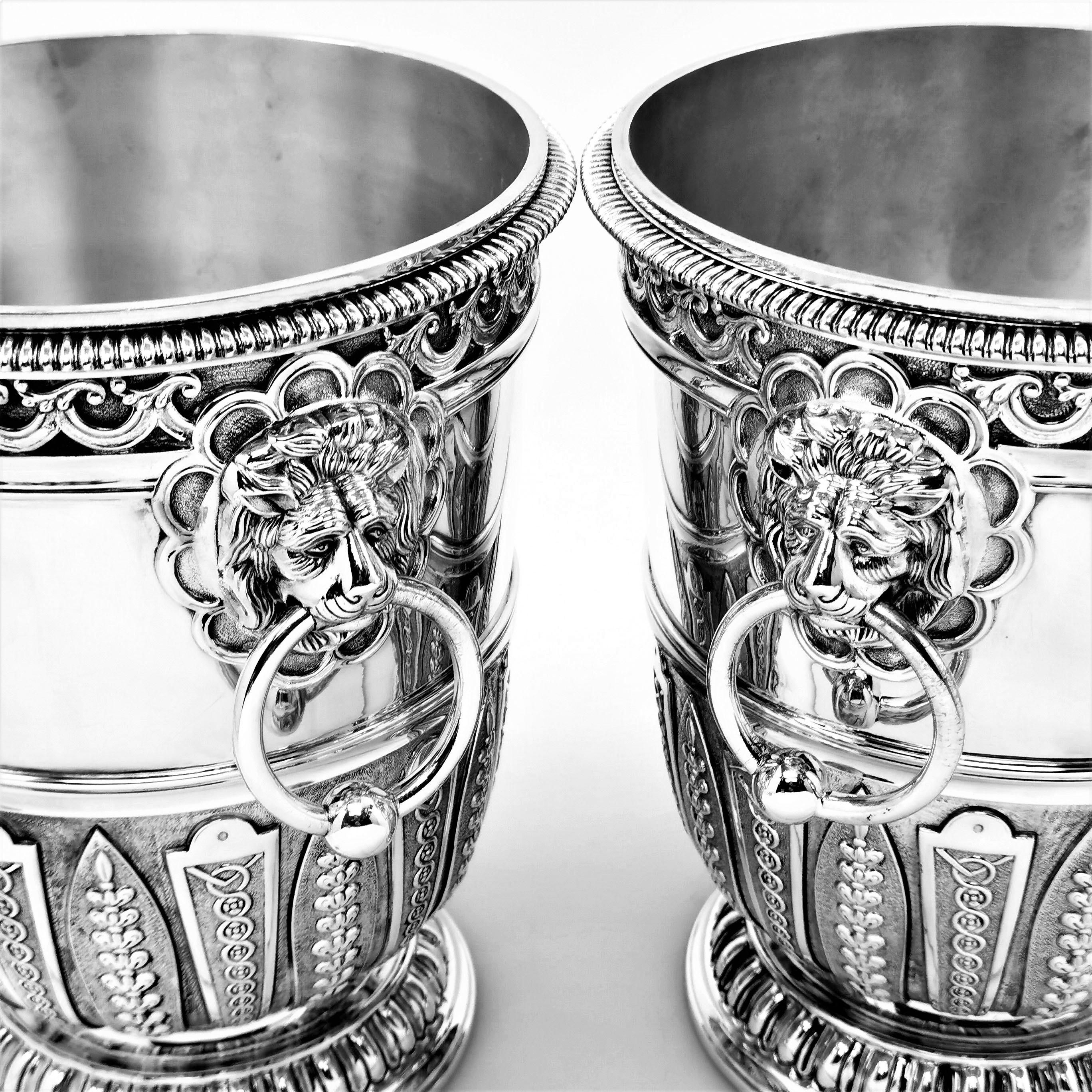 Pair Asprey & Garrard Sterling Silver Champagne Wine Coolers / Ice Buckets 1999 In Good Condition In London, GB