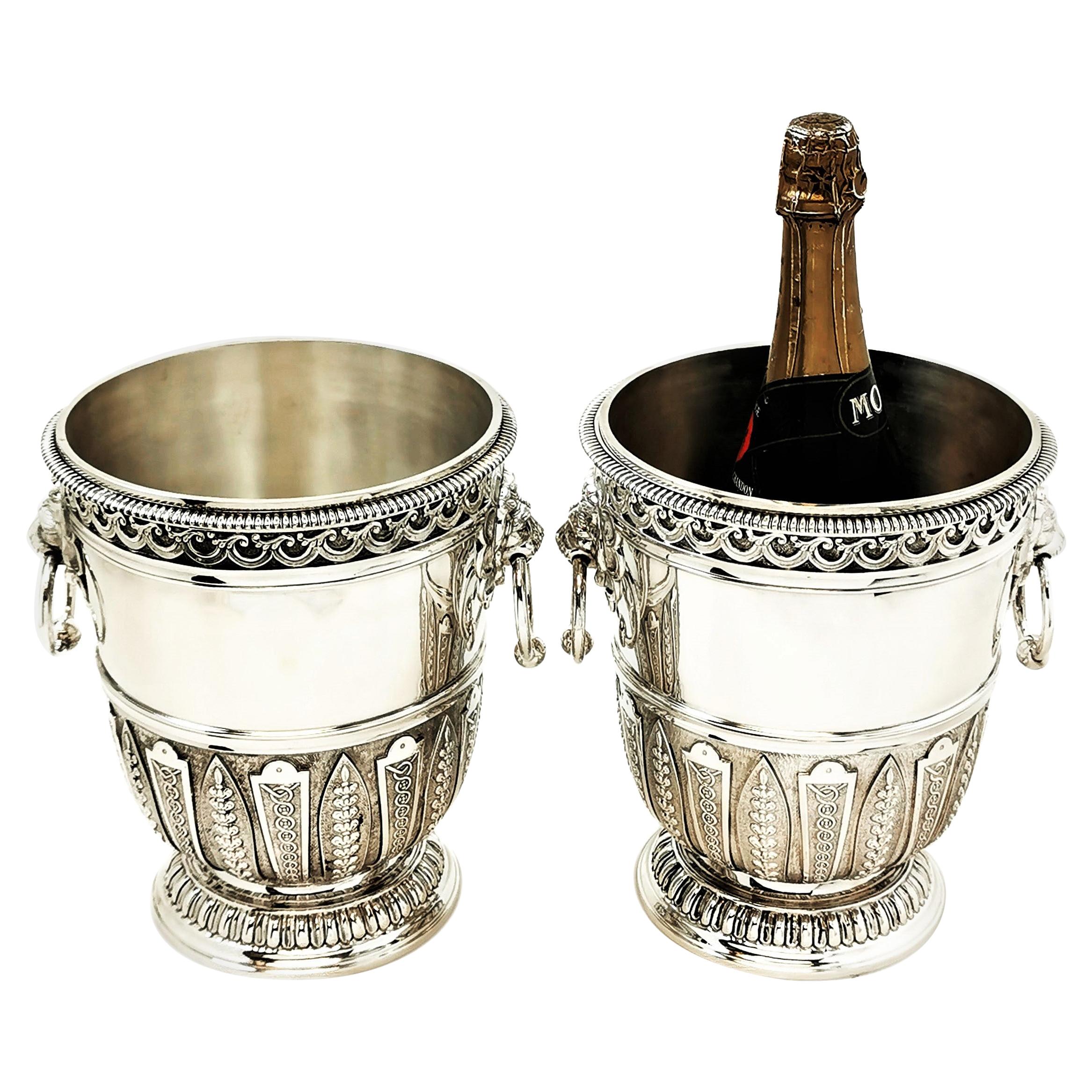 Pair Asprey & Garrard Sterling Silver Champagne Wine Coolers / Ice Buckets 1999