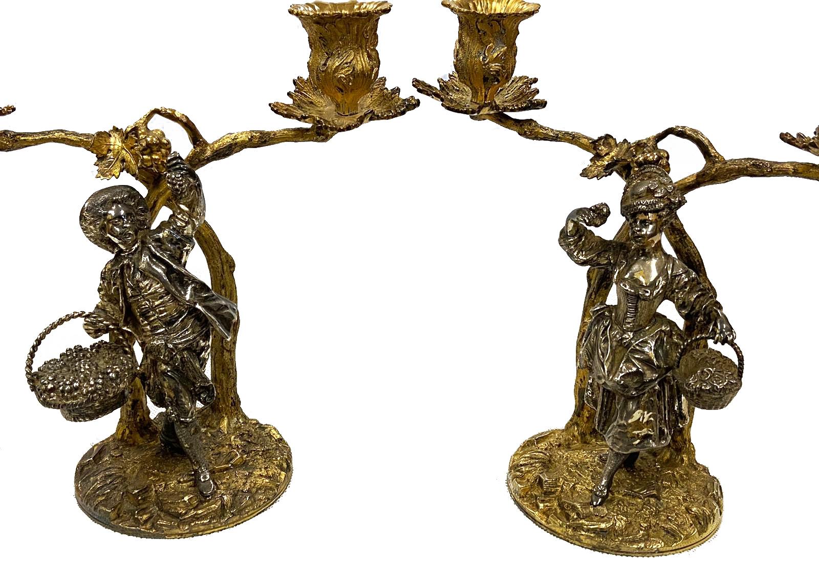 Romantic Pair of Asprey's Solid Silver and Gilt Candelabras For Sale