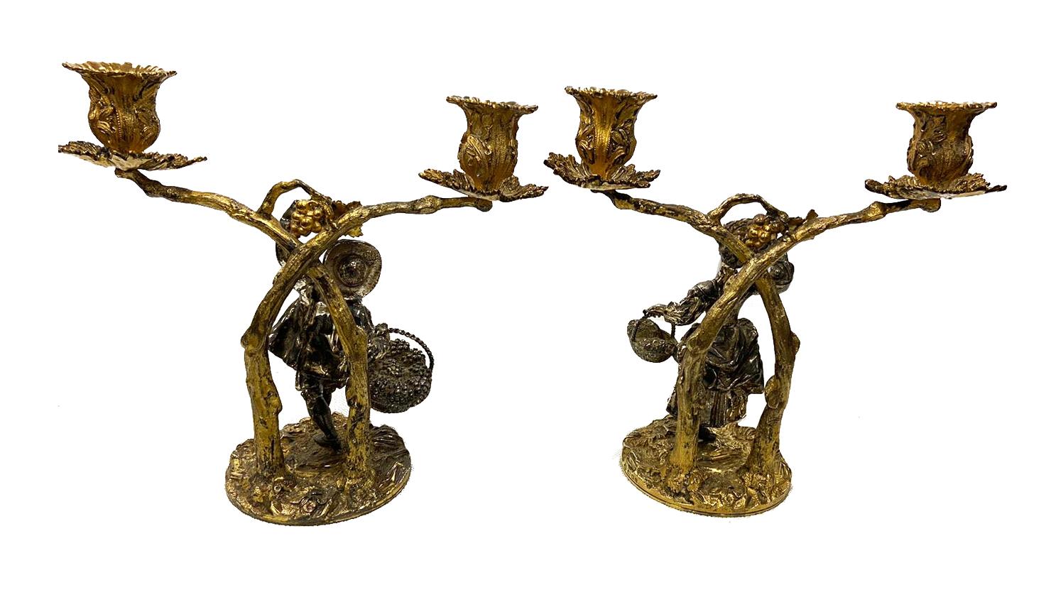 English Pair of Asprey's Solid Silver and Gilt Candelabras For Sale