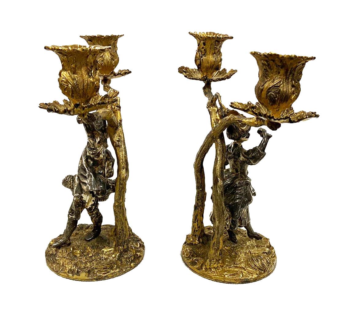 Pair of Asprey's Solid Silver and Gilt Candelabras In Good Condition For Sale In Brighton, Sussex