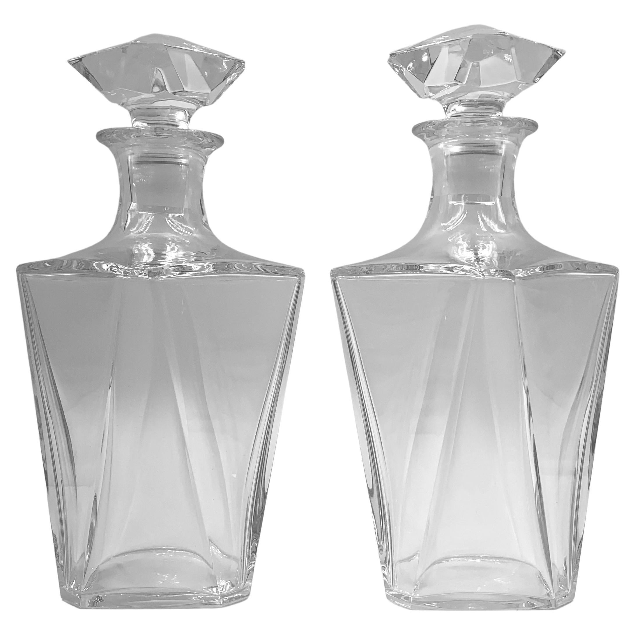 Pair Asymmetrical MCM Baccarat Crystal Whiskey Decanters, 20th Century