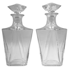 Used Pair Asymmetrical MCM Baccarat Crystal Whiskey Decanters, 20th Century