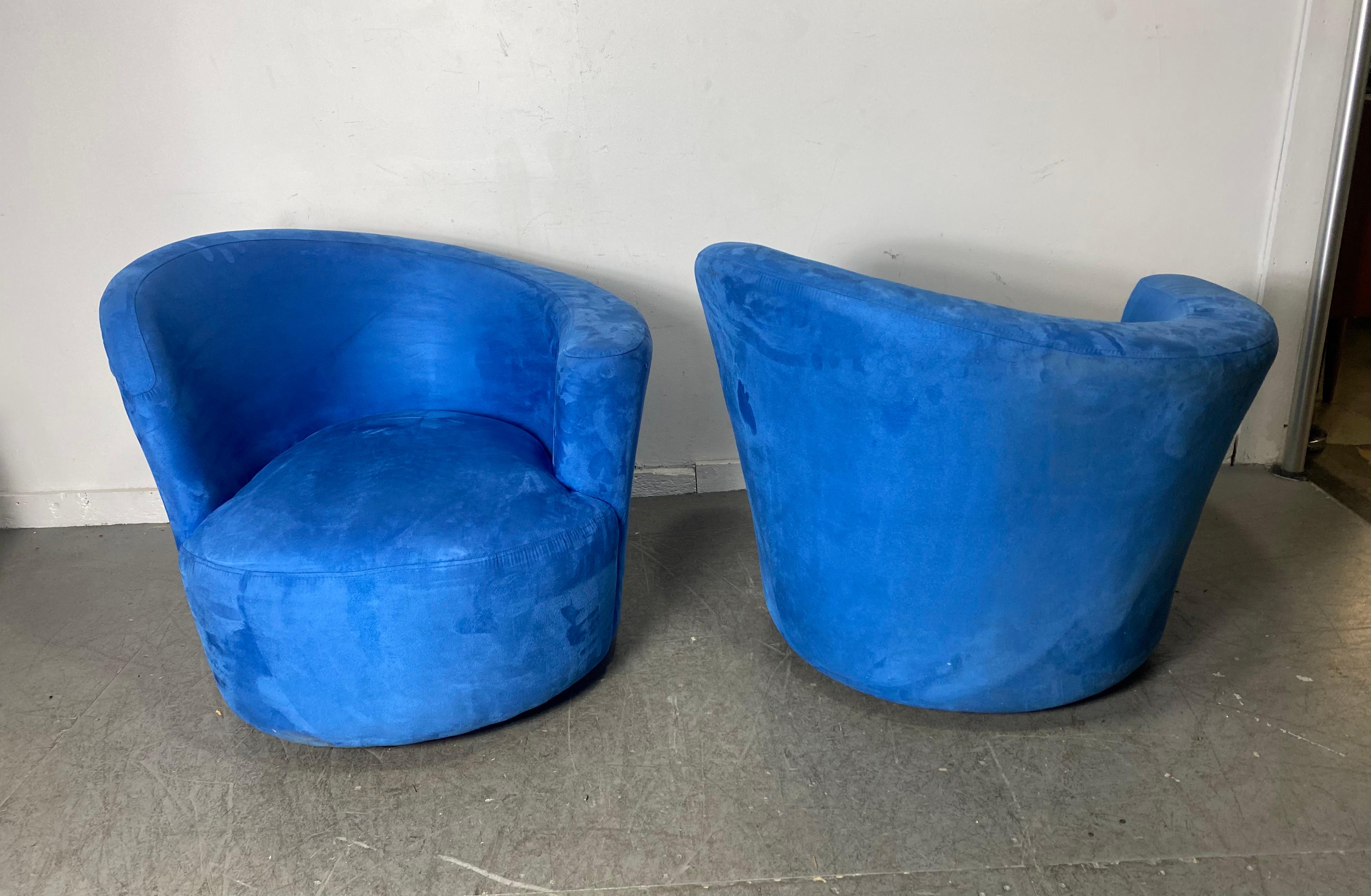 Pair Asymmetrical Nautilus Swivel Chairs, Vladimir Kagan Design For