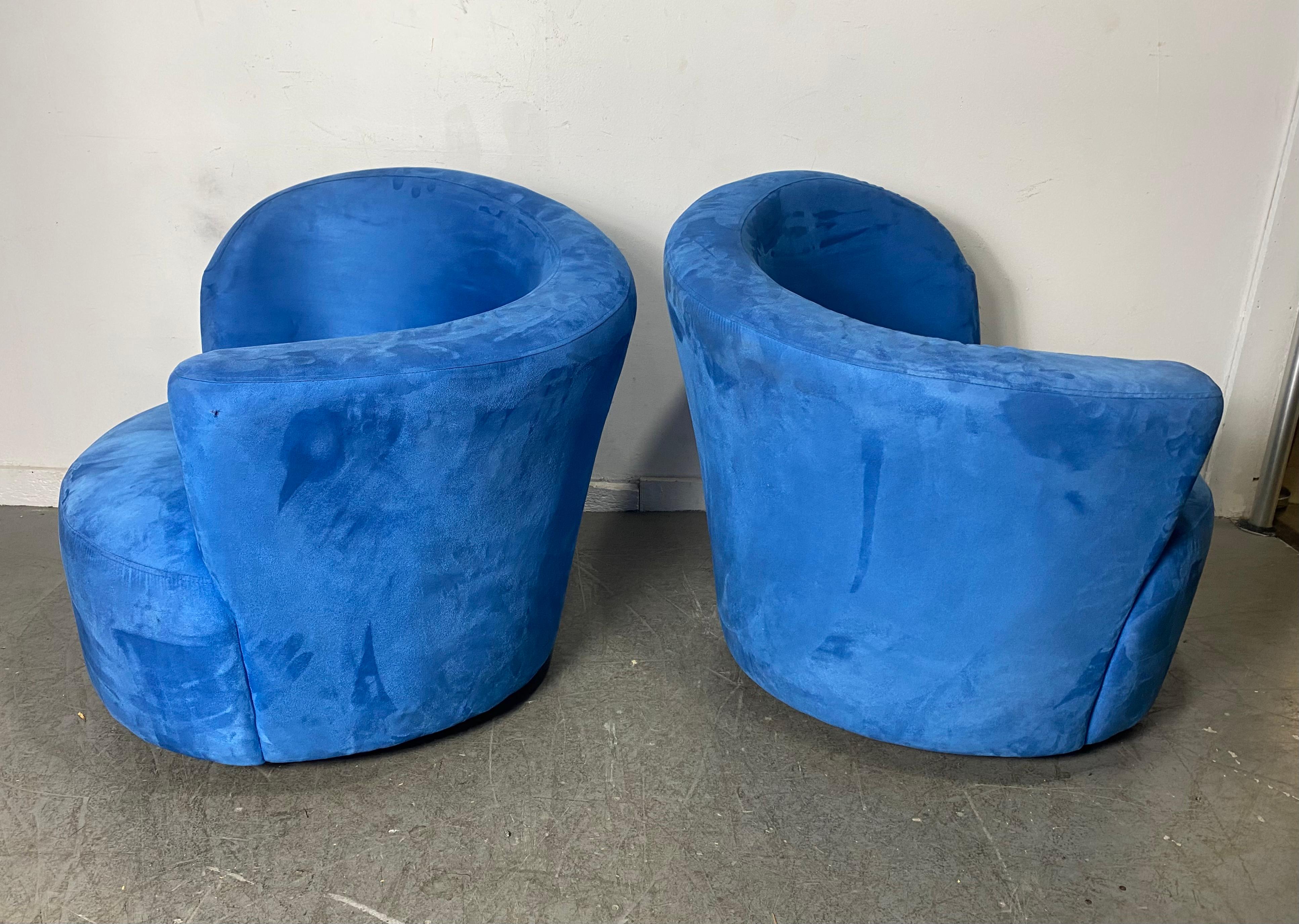 Pair Asymmetrical Nautilus Swivel Chairs, Vladimir Kagan Design For