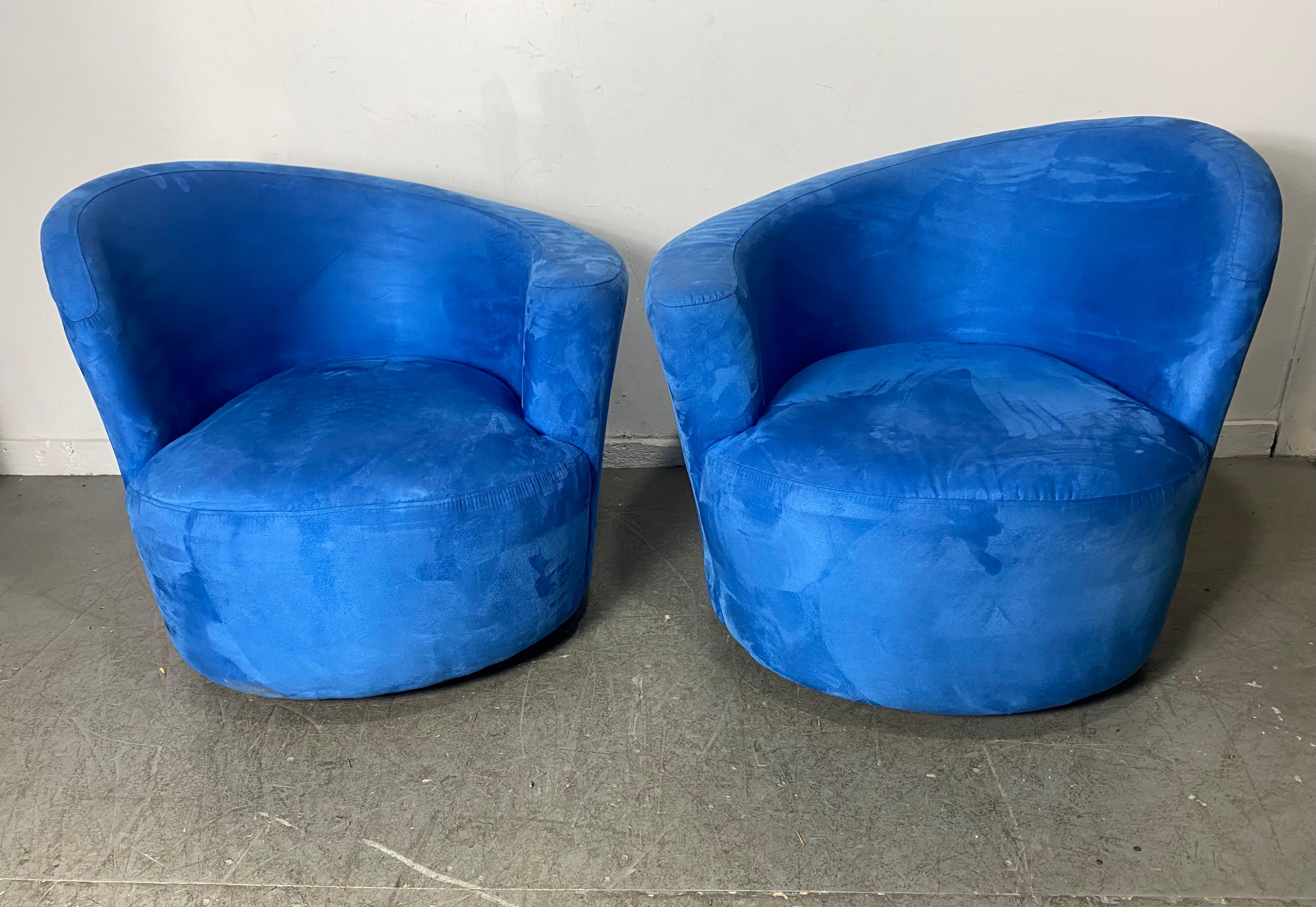 Pair Asymmetrical Nautilus Swivel Chairs, Vladimir Kagan Design For