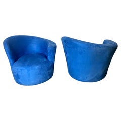 Pair Asymmetrical Nautilus Swivel Chairs, Vladimir Kagan Design