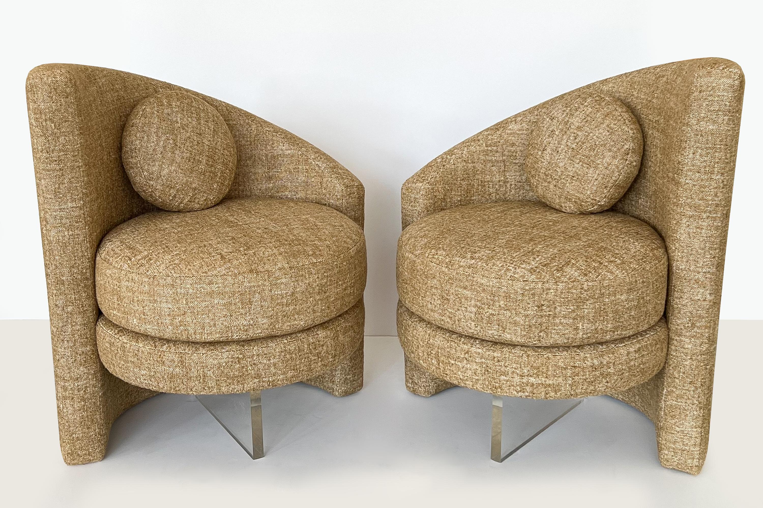 Fabric Pair Asymmetrical Postmodern Lounge Chairs