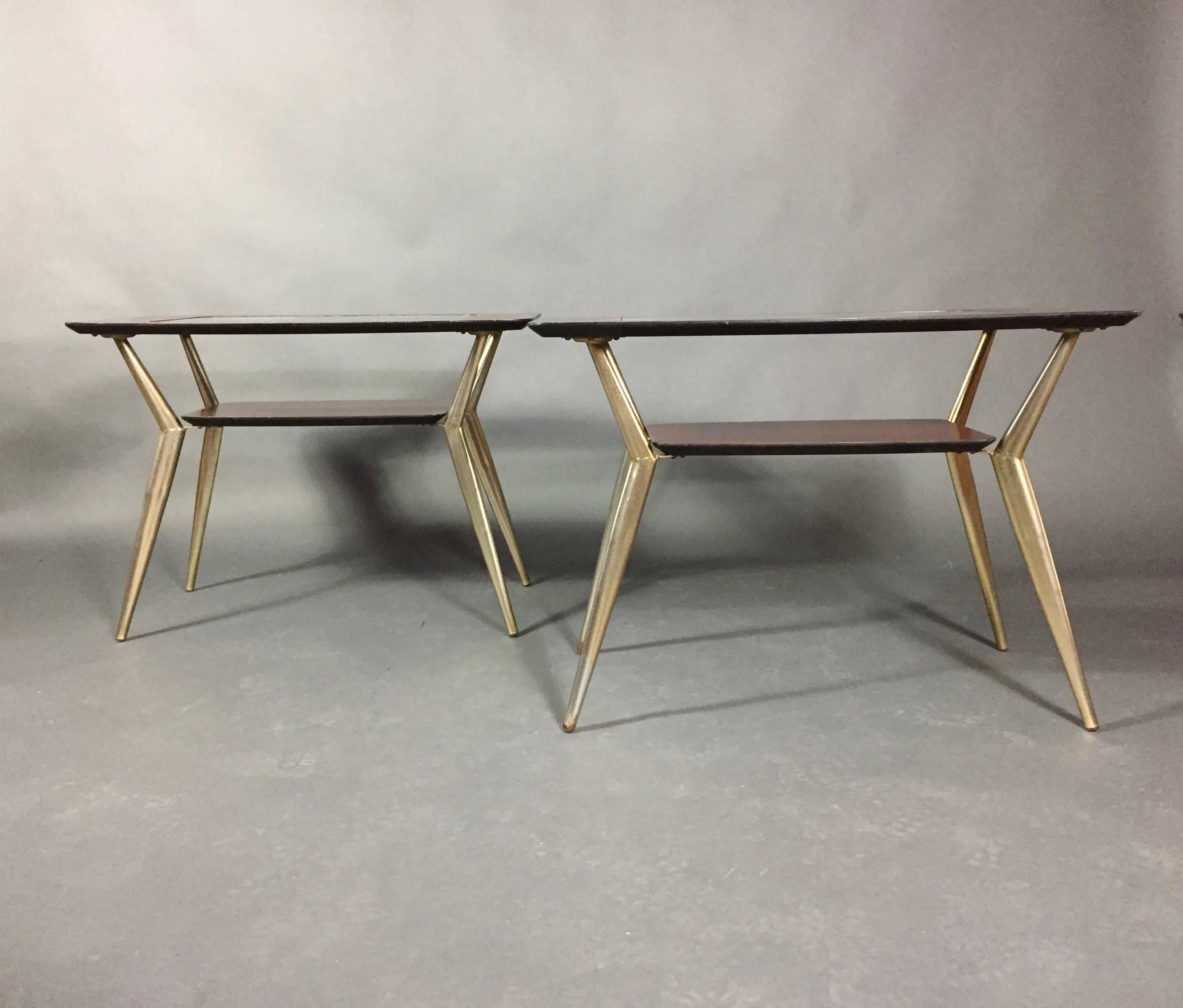 Mid-Century Modern Pair of Atomic Metal and Glass Side Tables, USA, 1970 For Sale