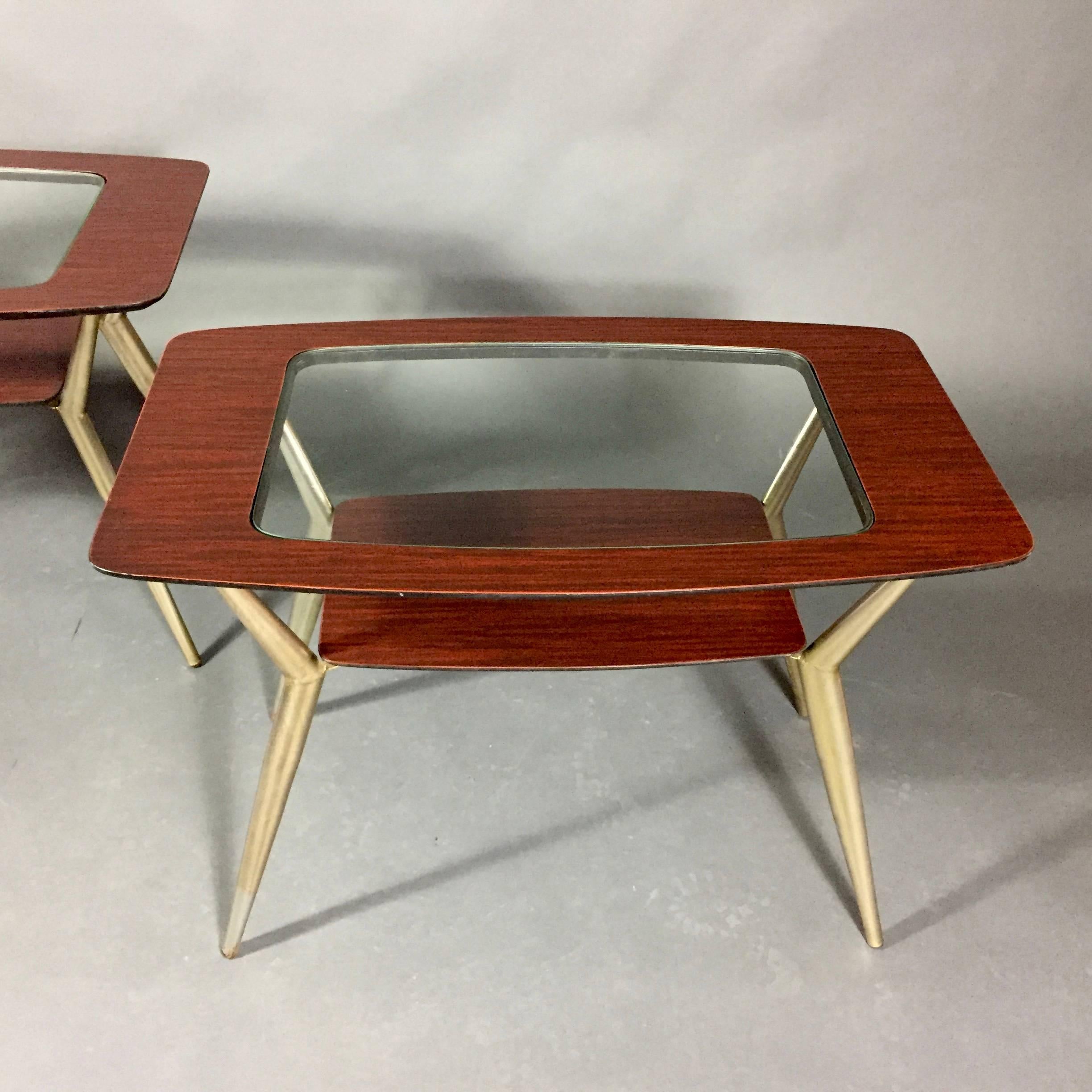 Late 20th Century Pair of Atomic Metal and Glass Side Tables, USA, 1970 For Sale