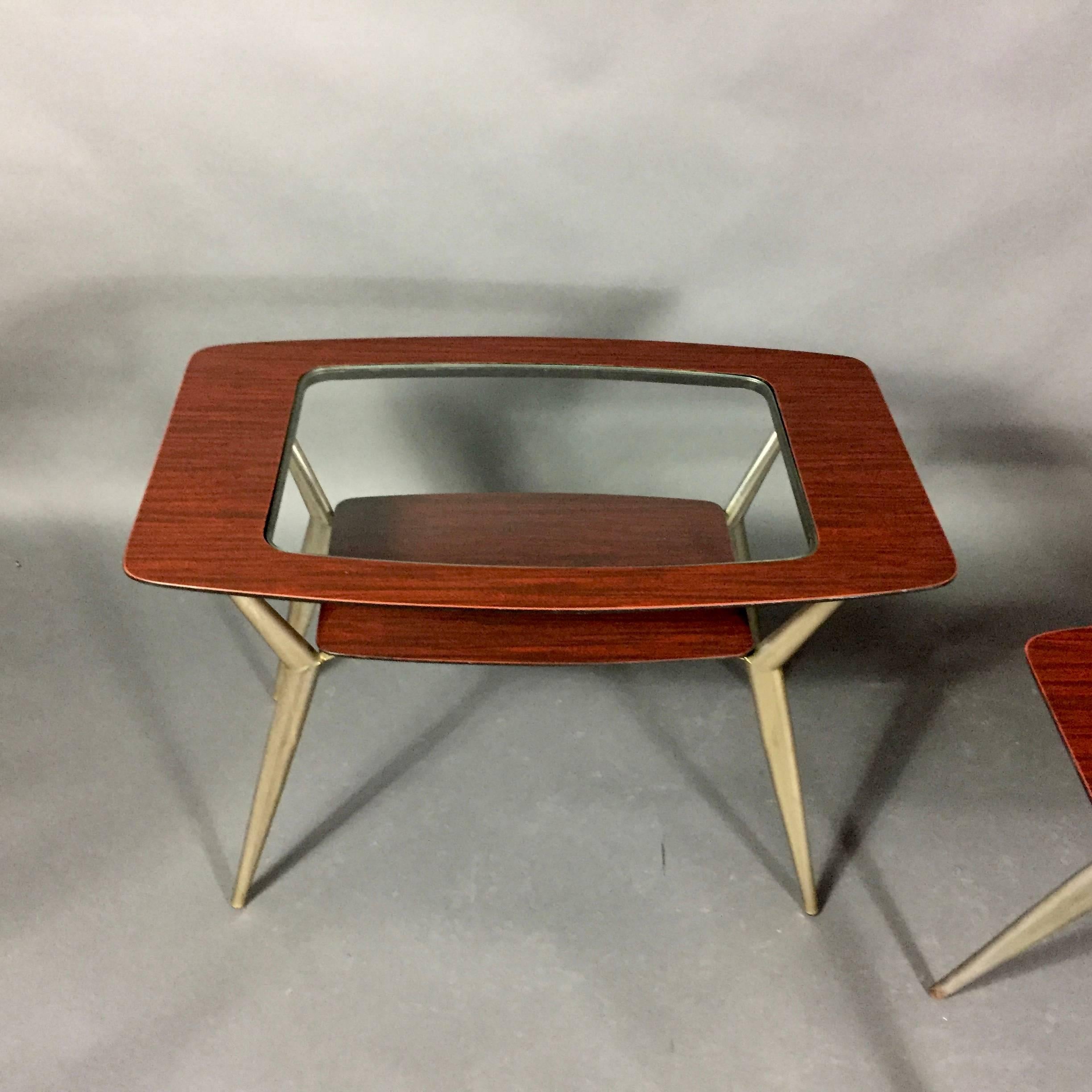 Pair of Atomic Metal and Glass Side Tables, USA, 1970 For Sale 1