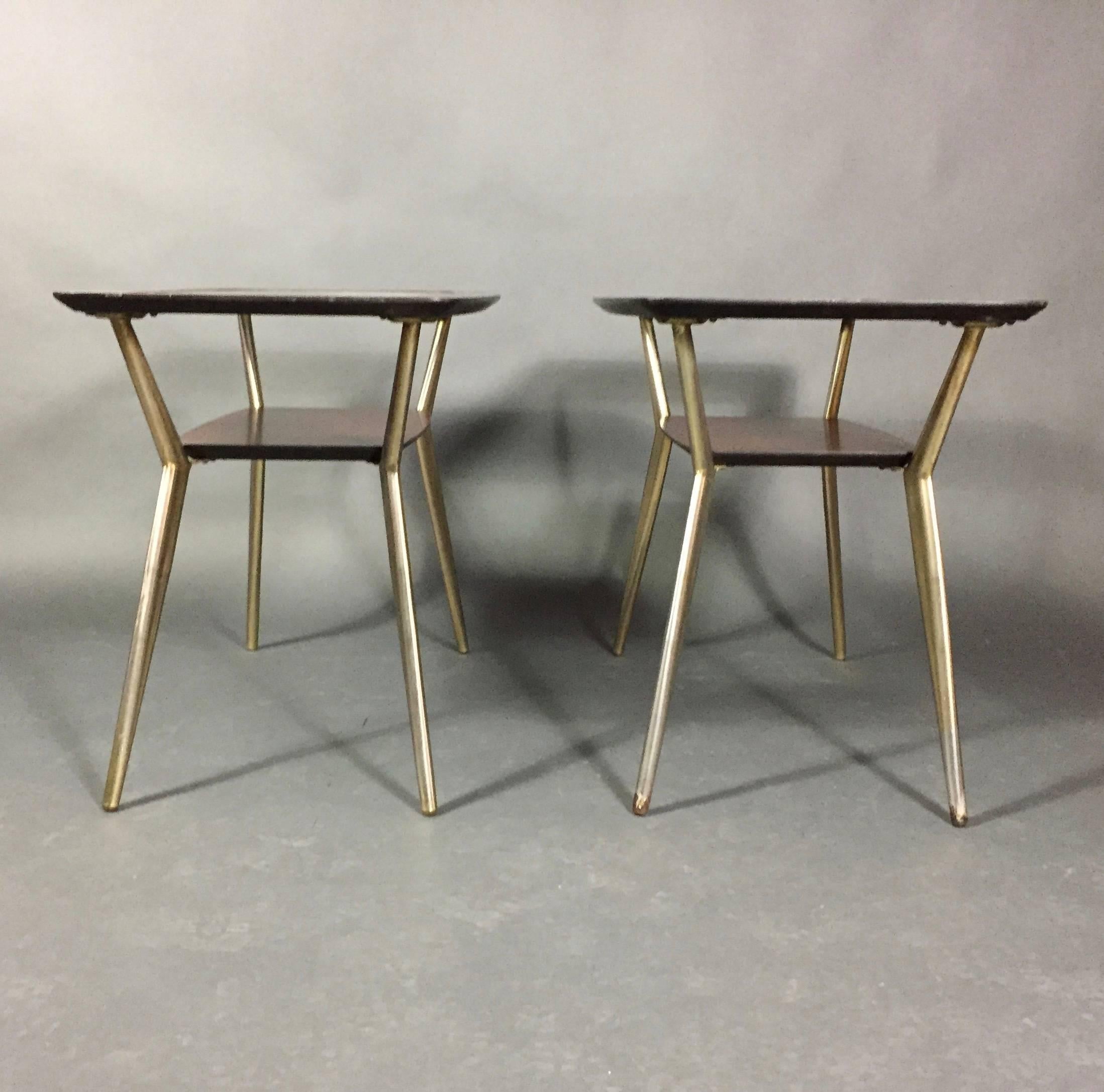 Pair of Atomic Metal and Glass Side Tables, USA, 1970 For Sale 2
