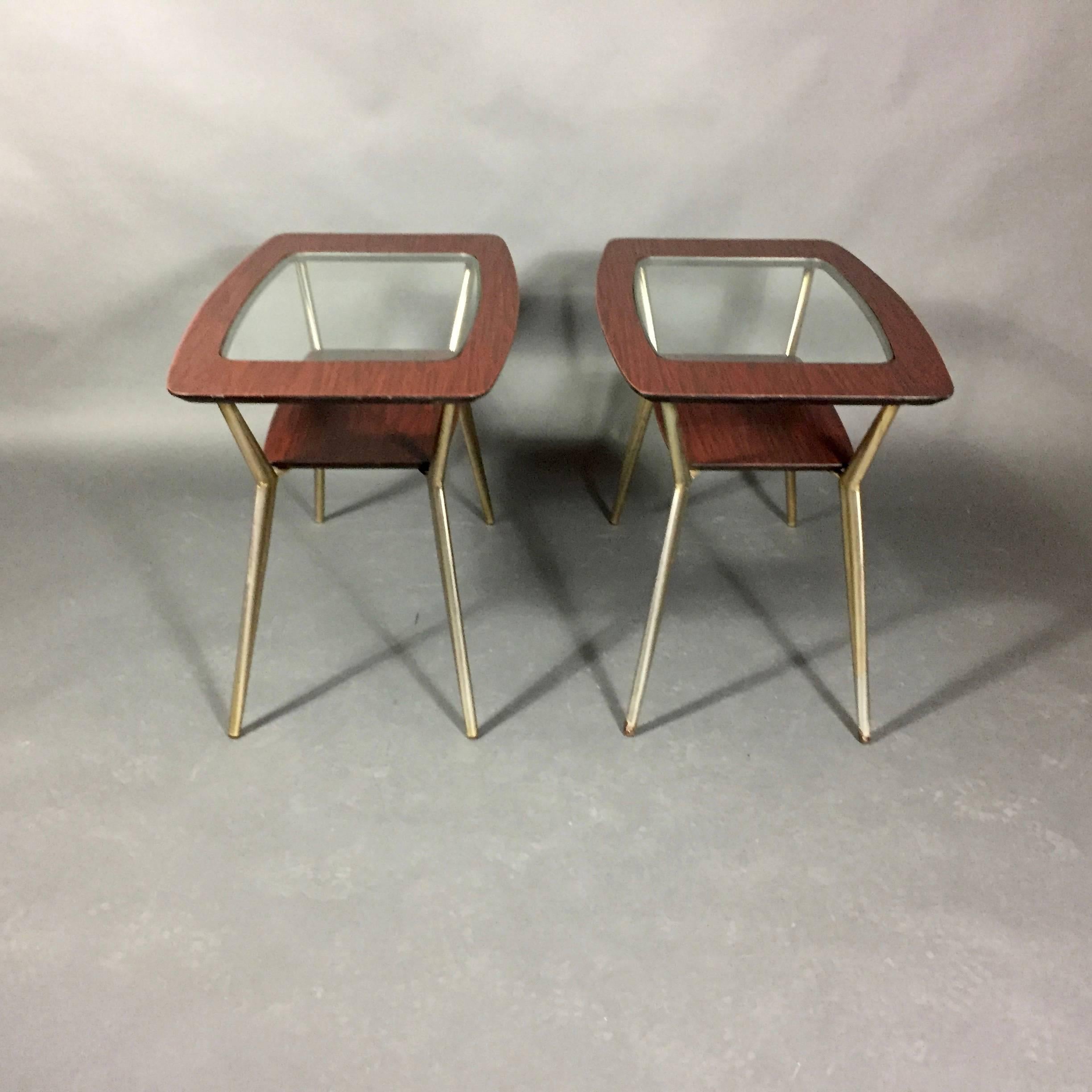 Pair of Atomic Metal and Glass Side Tables, USA, 1970 For Sale 3