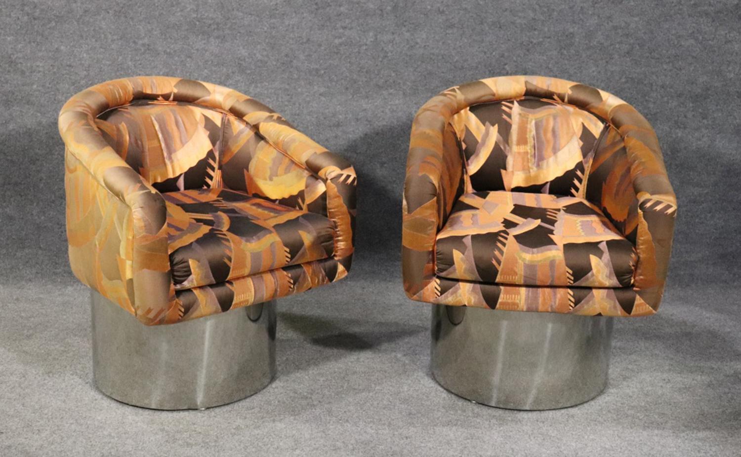 Swivel. Chrome bases. Upholstered. 30
