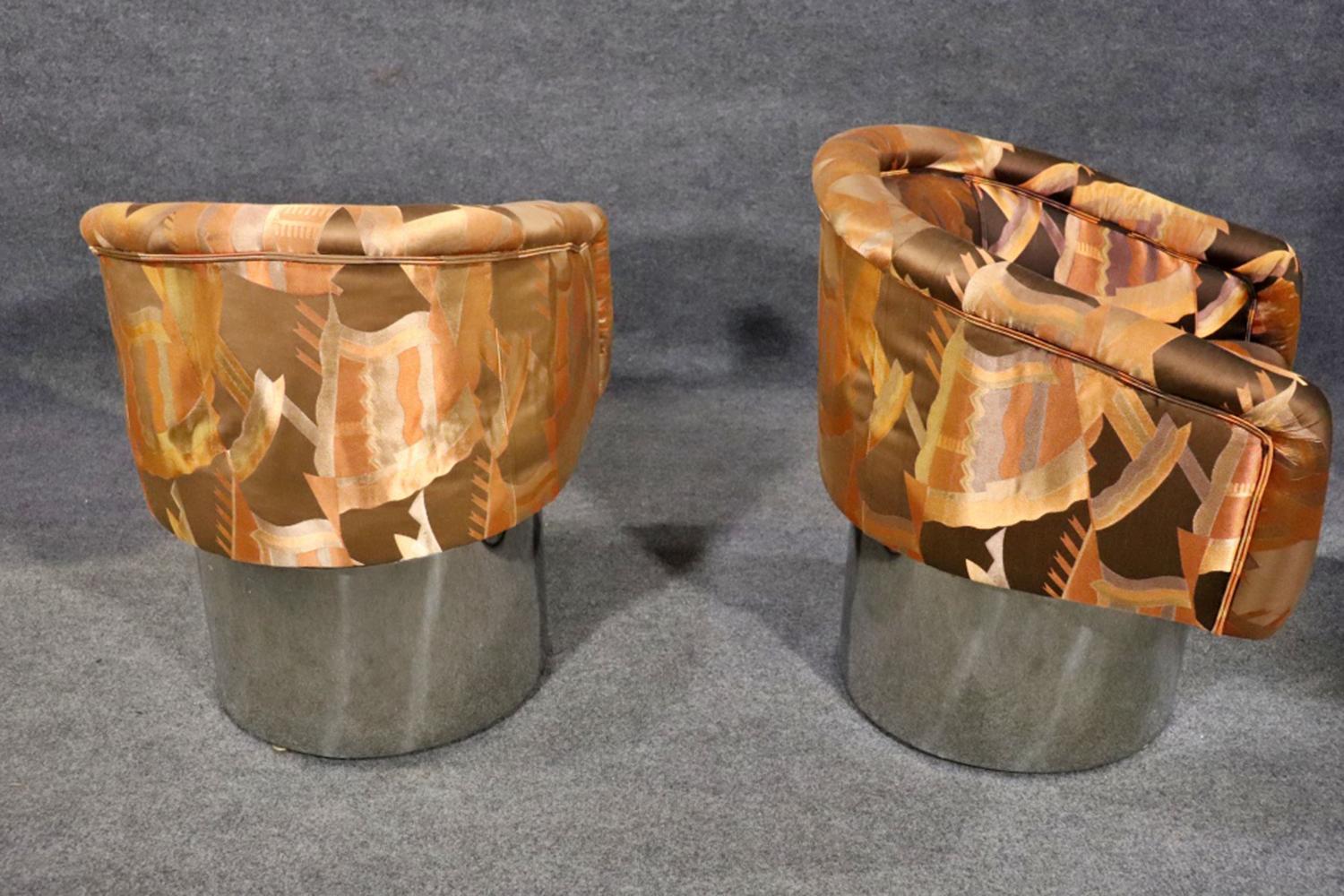 Metal Pair Attributed Baughman Swivel Dining Chairs circa 1970