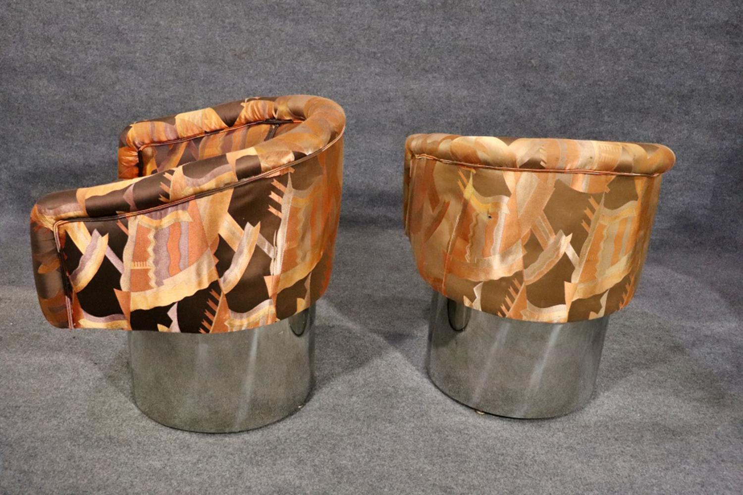 Pair Attributed Baughman Swivel Dining Chairs circa 1970 3