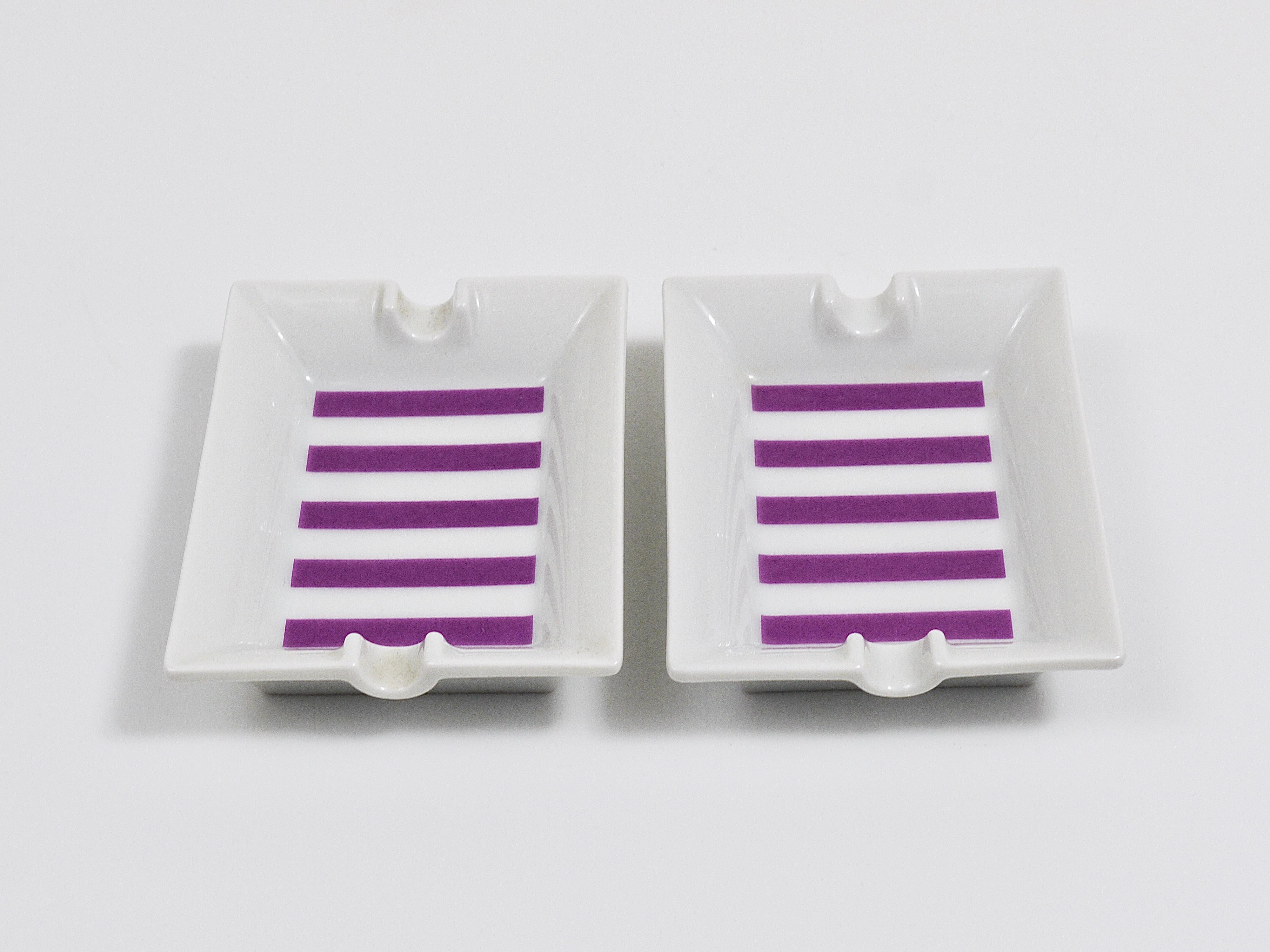 Pair Augarten Vienna Purple Midcentury Fine Porcelaine Ashtrays, Austria, 1950s For Sale 3