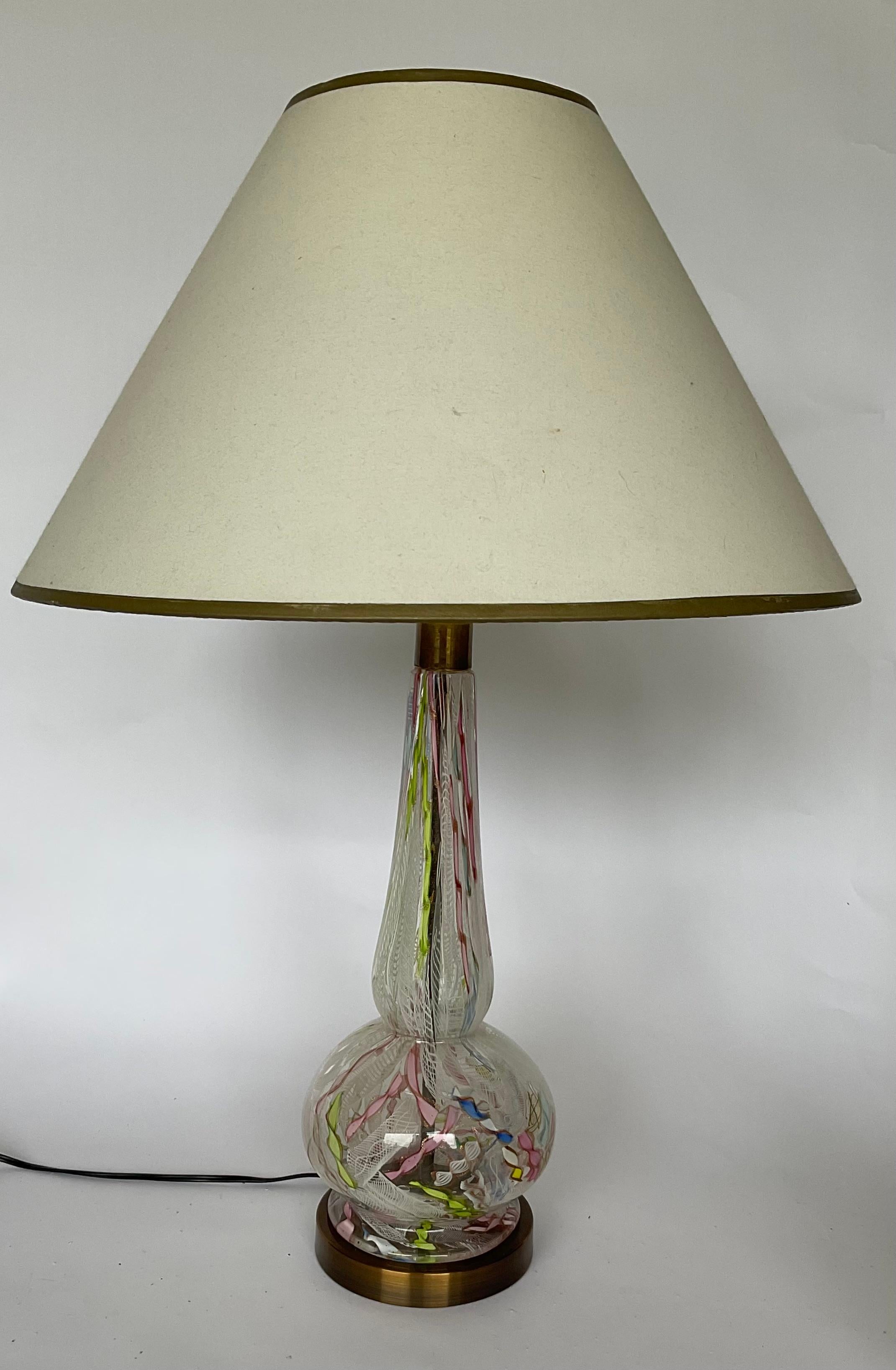 Blown Glass PAIR Aureliano Toso Dino Martens Attributed Patchwork Latticino Murano lamps  For Sale