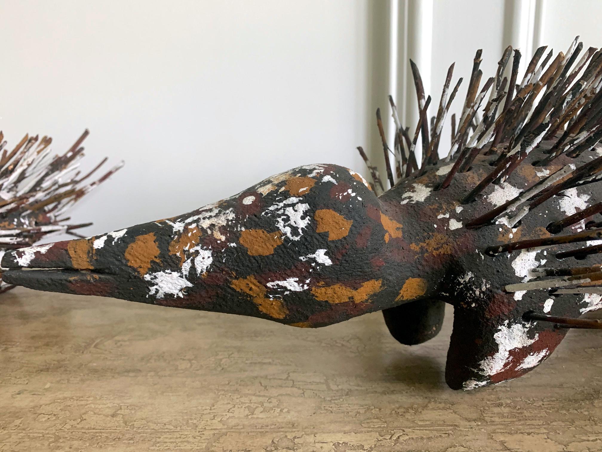 Folk Art Pair of Australian Aboriginal Wood Sculpture Echidna For Sale